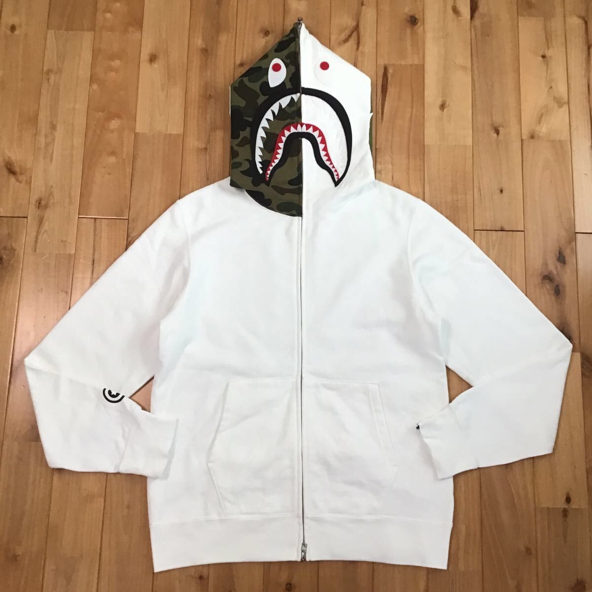 Half black half white bape hoodie deals