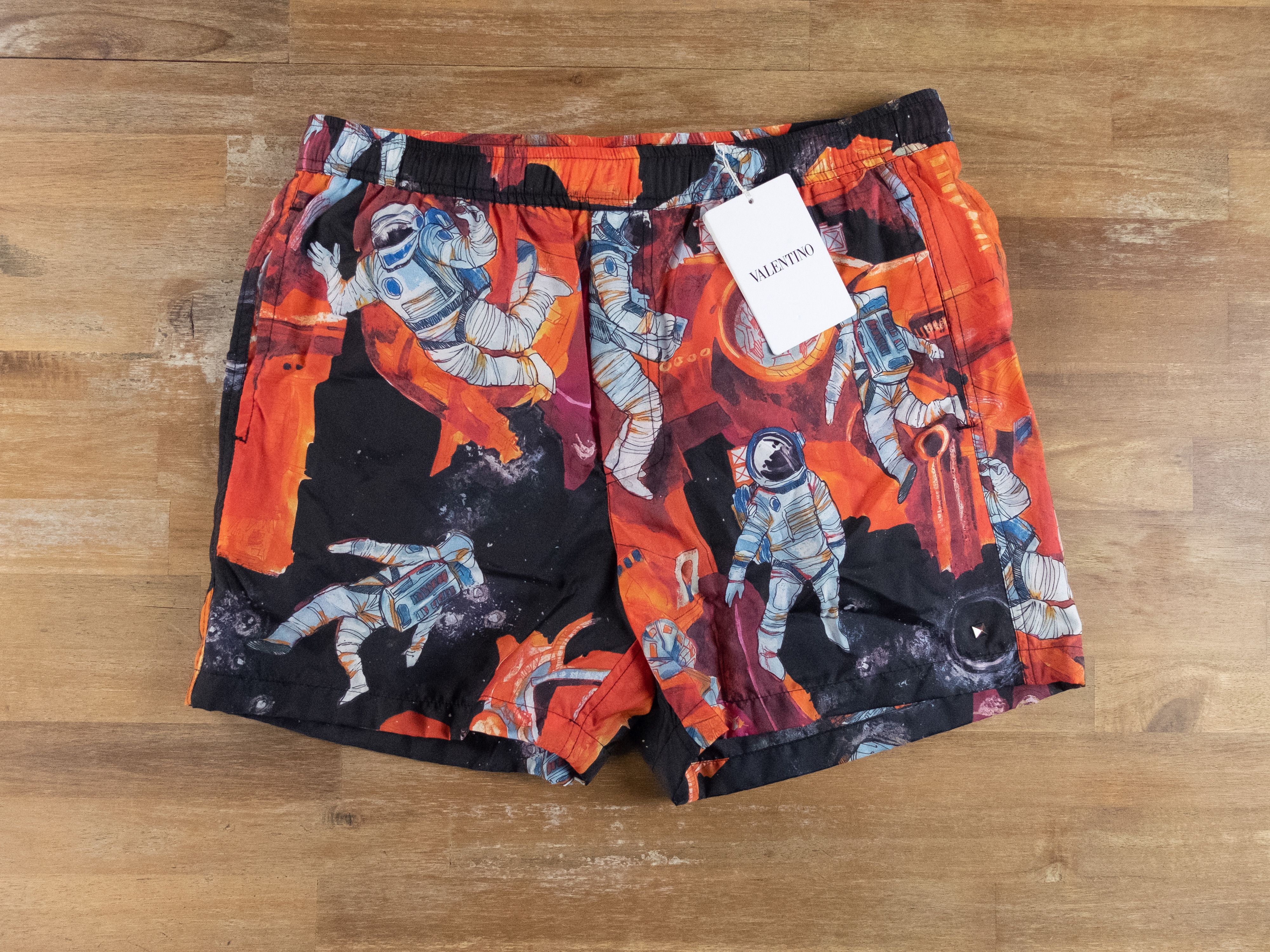 image of Valentino Orange Black Astronaut Swim Trunks Shorts Small, Men's (Size 30)