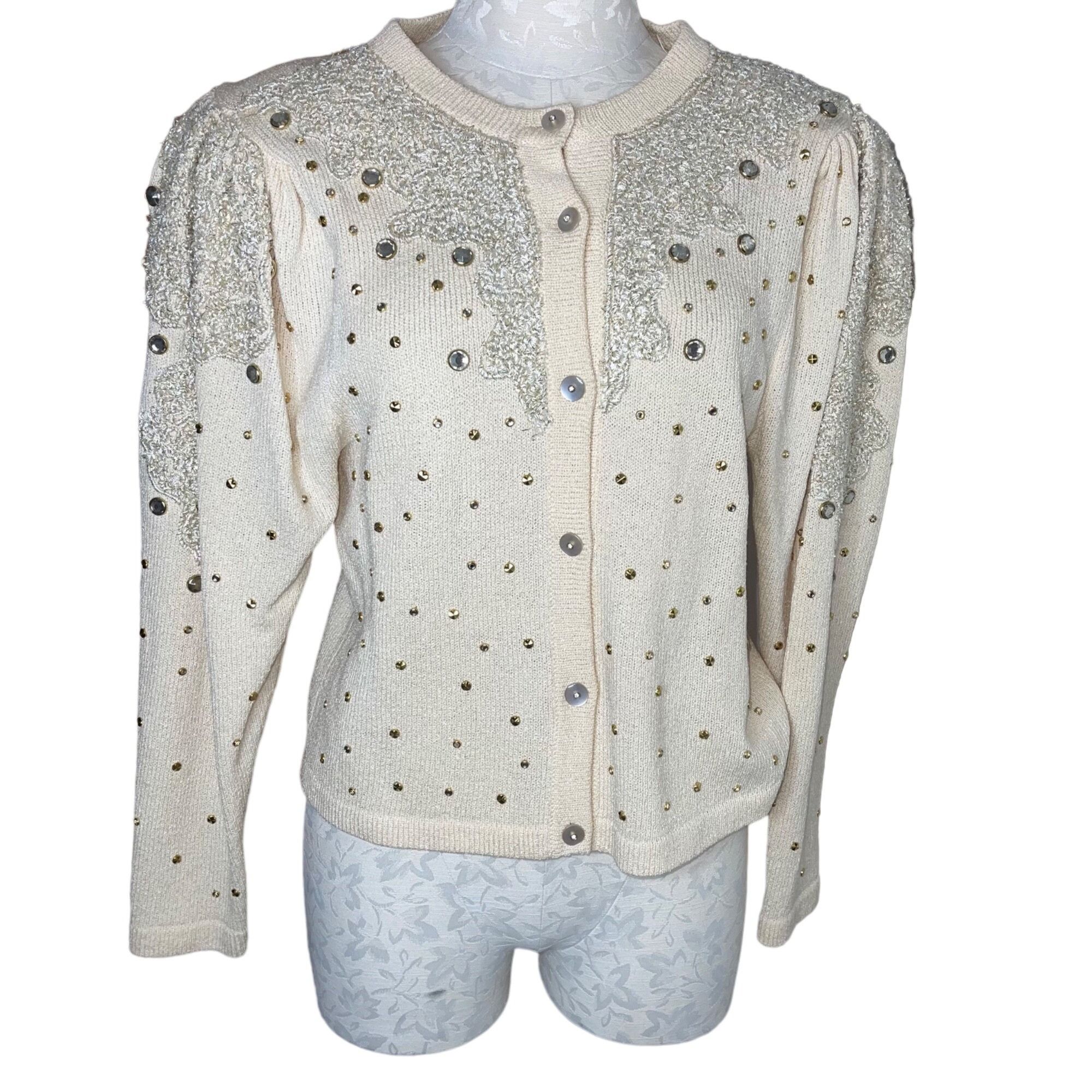 Antonella Preve Vintage Cardigan Sweater Size Medium Cream
