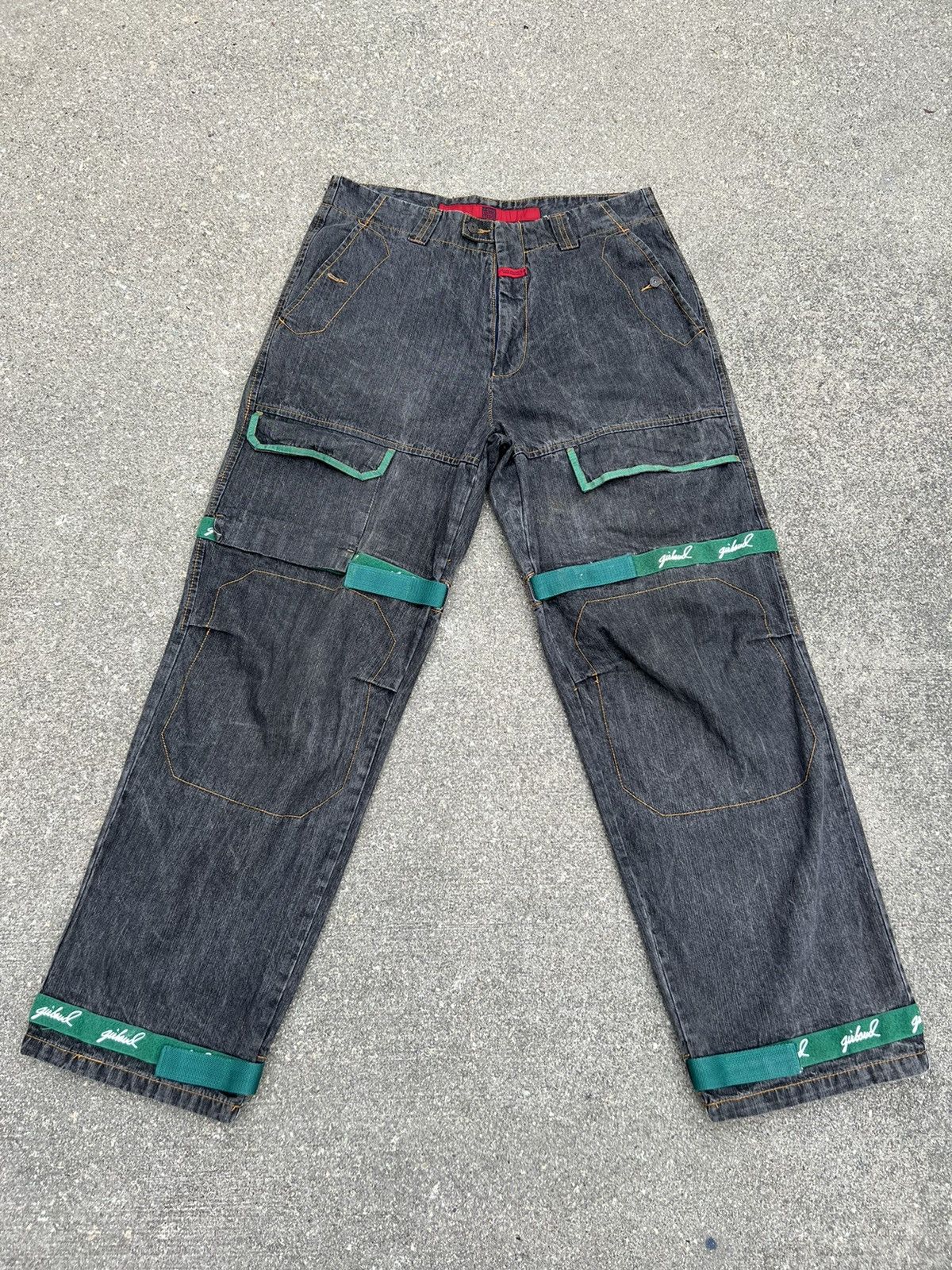 image of Marithe Francois Girbaud x Vintage Mfg Green Strap Bondage Cargo Denim Trouser, Men's (Size 36)