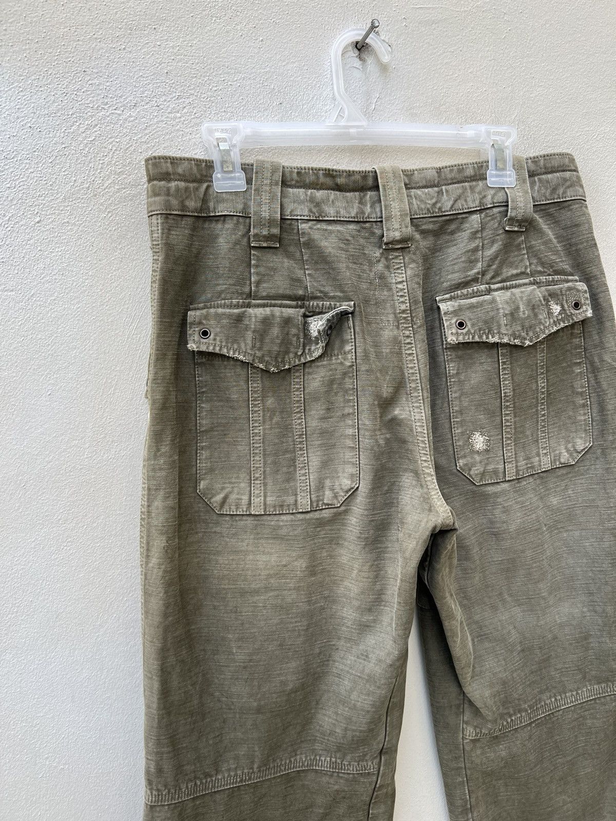 Vintage VTG Bartack Japan Distress Fade Olive Green Cargo Trouser Size US 31 - 11 Thumbnail