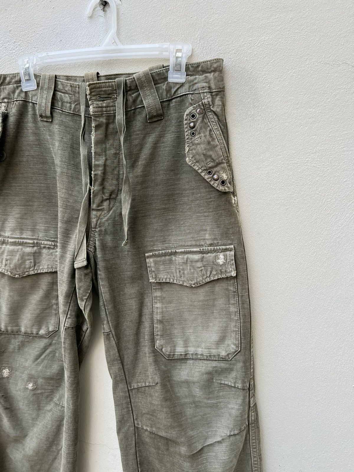Vintage VTG Bartack Japan Distress Fade Olive Green Cargo Trouser Size US 31 - 8 Thumbnail