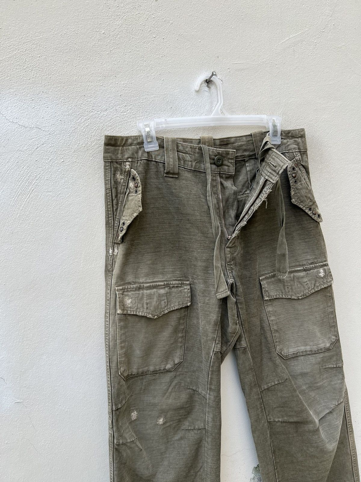 Vintage VTG Bartack Japan Distress Fade Olive Green Cargo Trouser Size US 31 - 5 Thumbnail