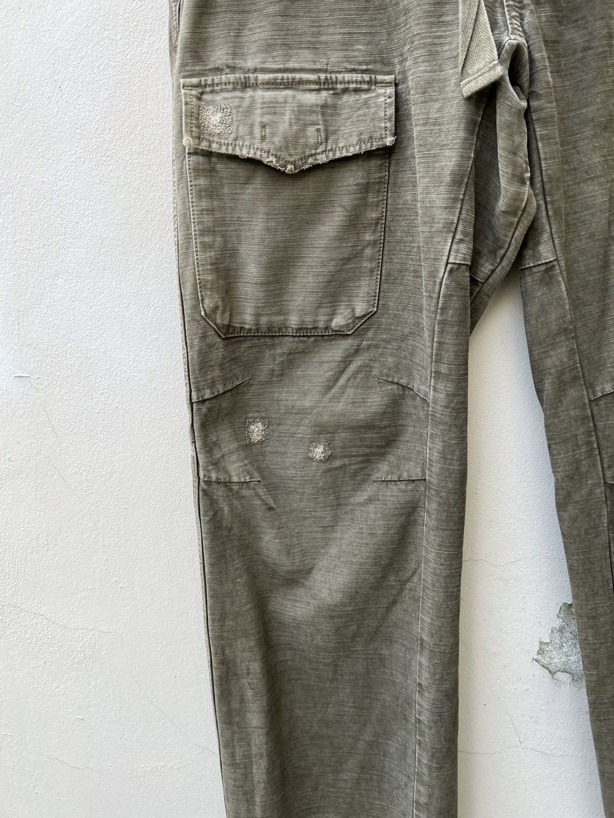 Vintage VTG Bartack Japan Distress Fade Olive Green Cargo Trouser Size US 31 - 6 Thumbnail