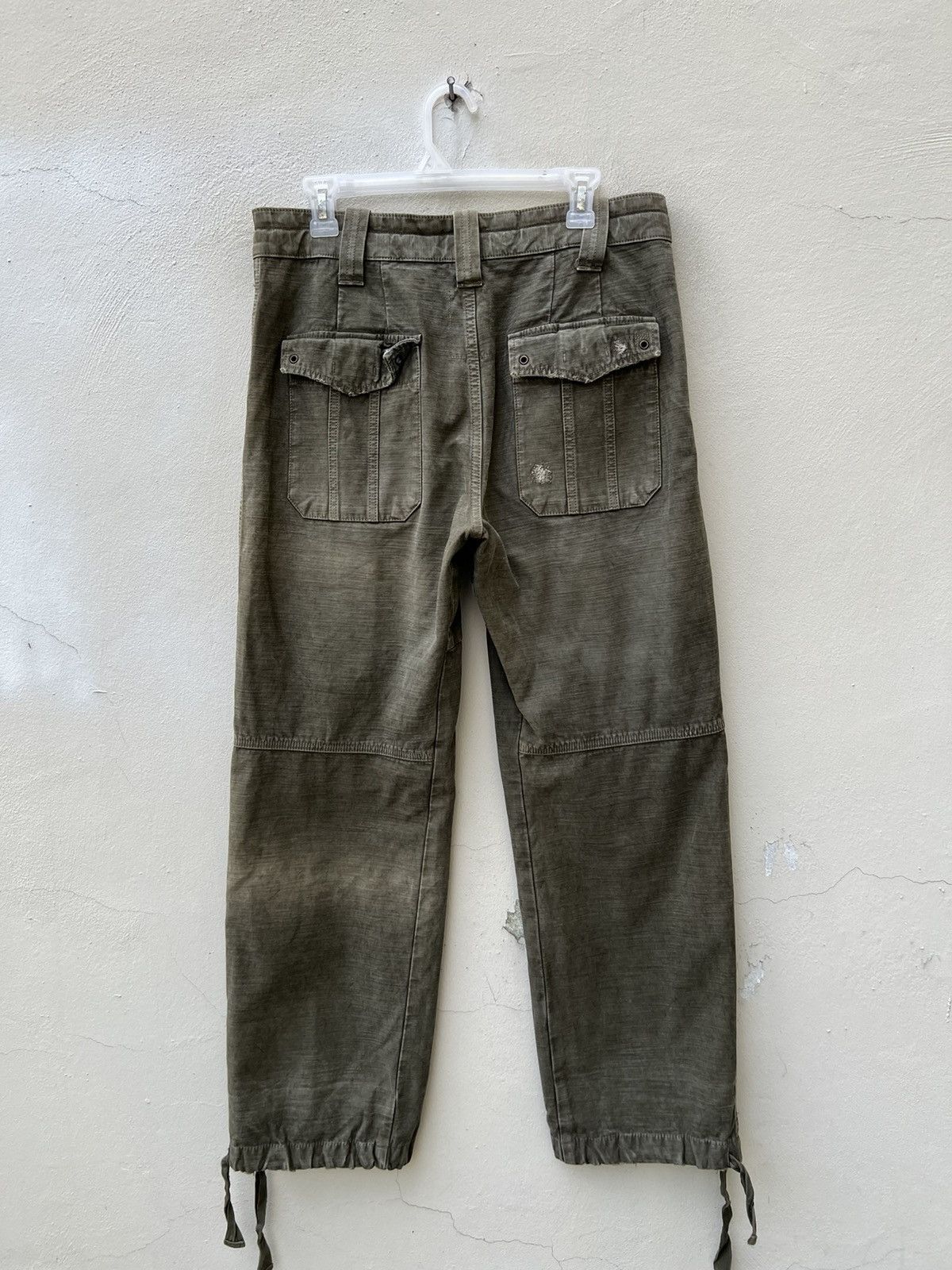 Vintage VTG Bartack Japan Distress Fade Olive Green Cargo Trouser Size US 31 - 10 Thumbnail