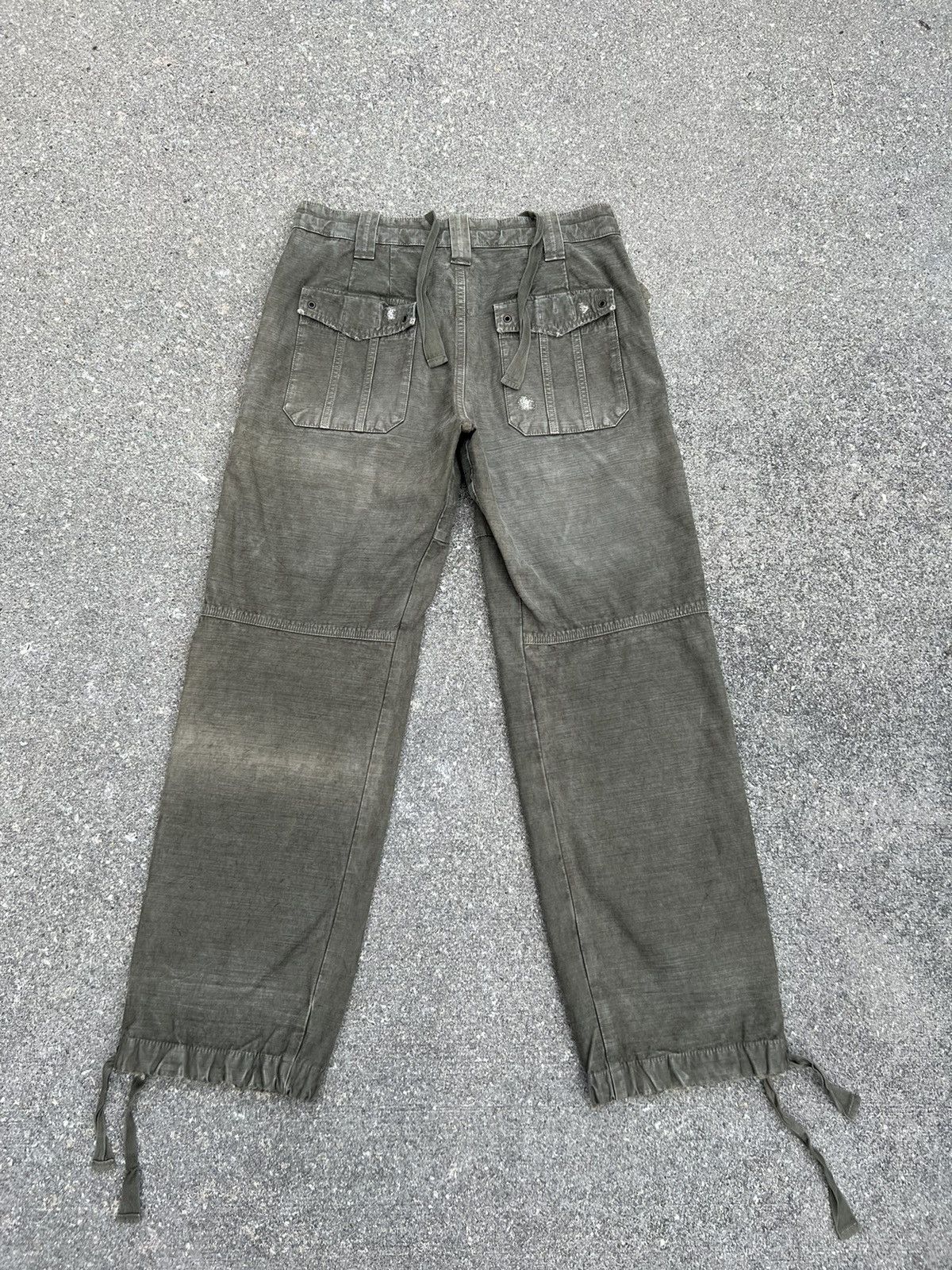 Vintage VTG Bartack Japan Distress Fade Olive Green Cargo Trouser Size US 31 - 2 Thumbnail