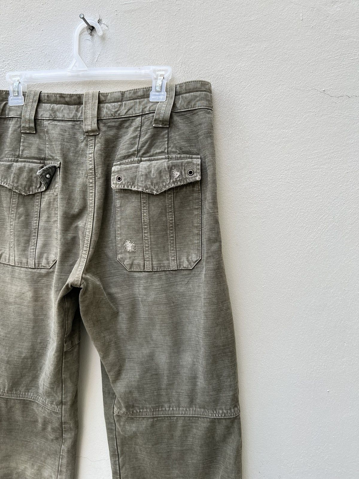 Vintage VTG Bartack Japan Distress Fade Olive Green Cargo Trouser Size US 31 - 13 Thumbnail