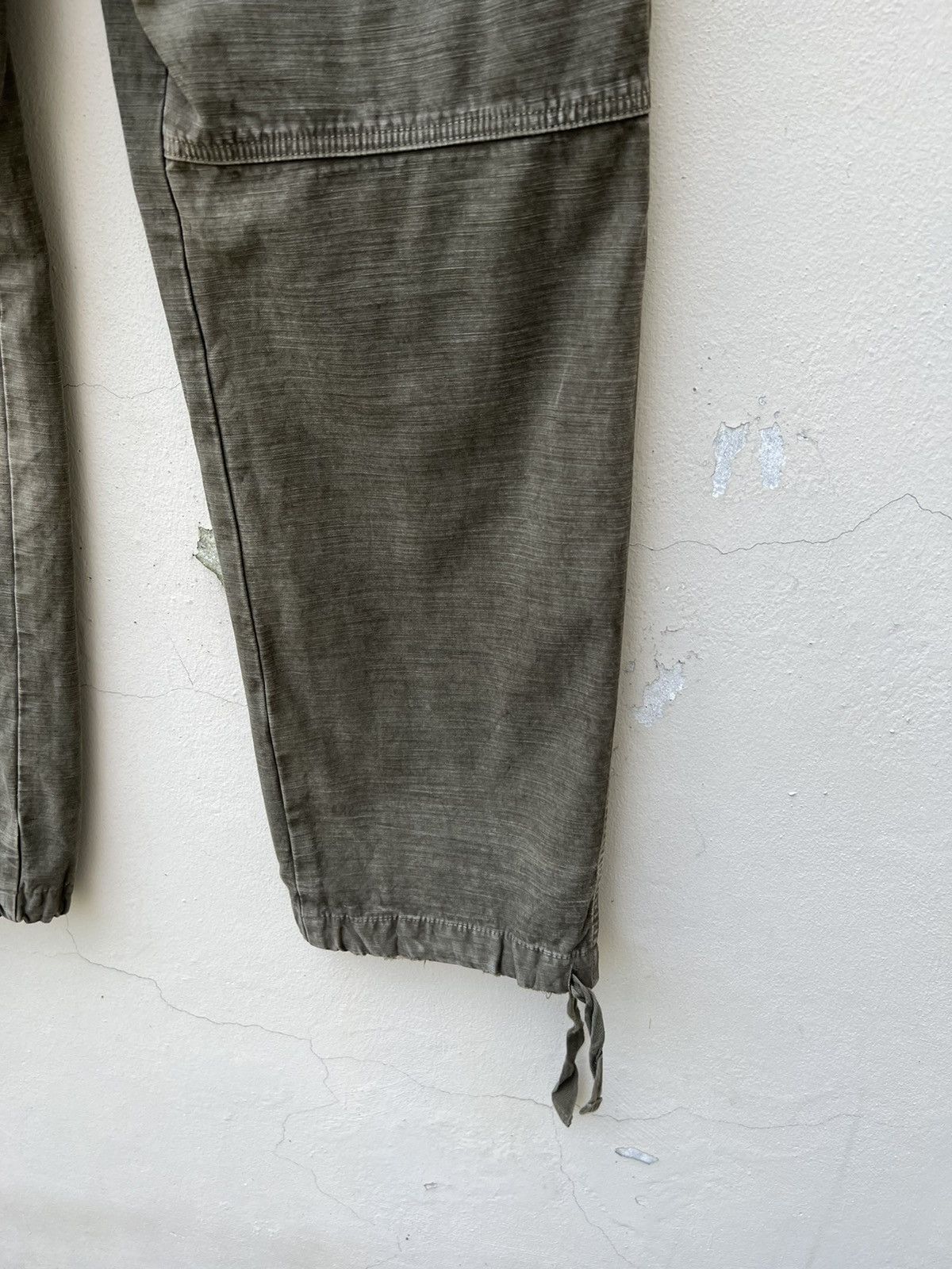 Vintage VTG Bartack Japan Distress Fade Olive Green Cargo Trouser Size US 31 - 14 Thumbnail