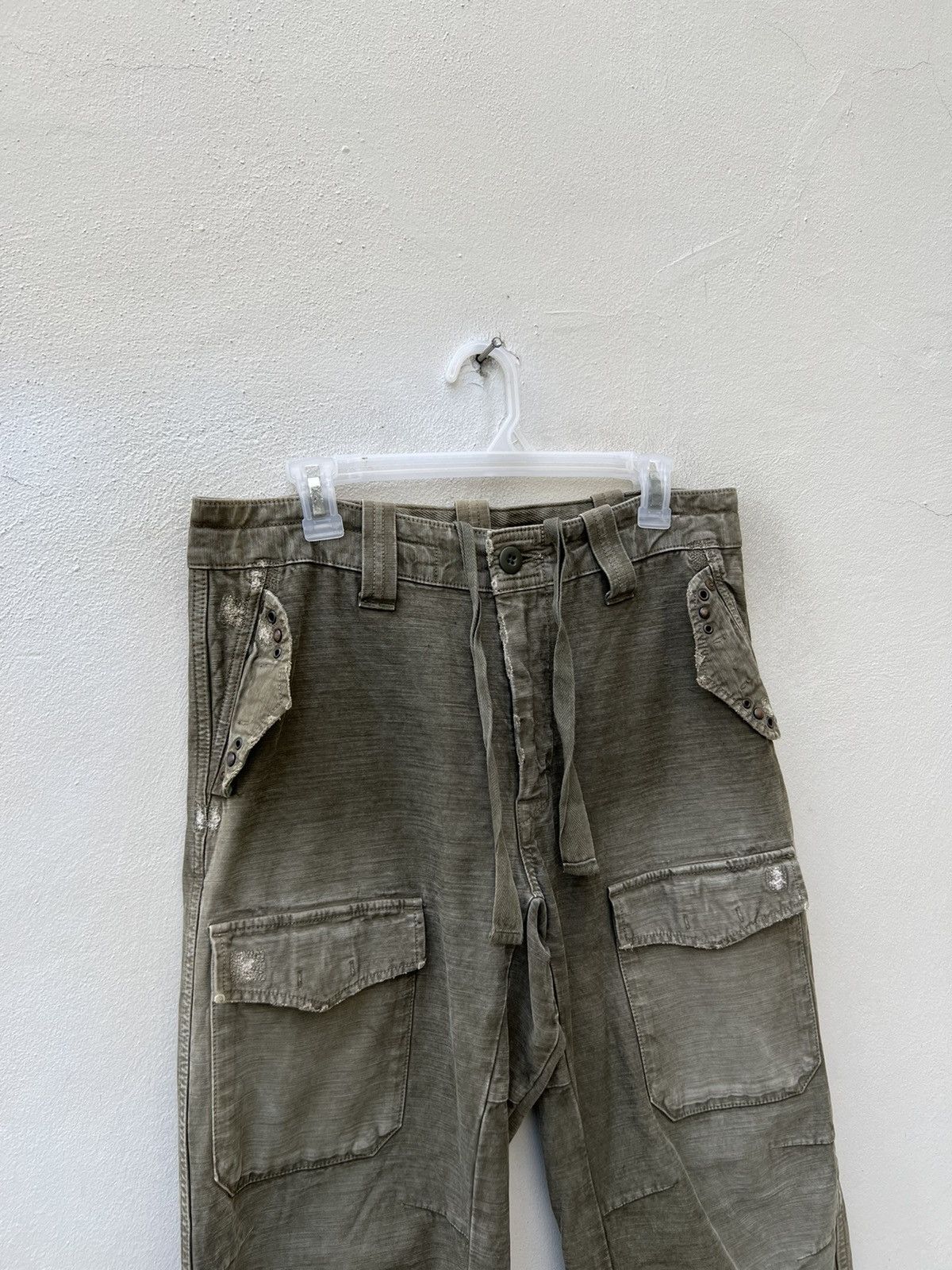Vintage VTG Bartack Japan Distress Fade Olive Green Cargo Trouser Size US 31 - 4 Thumbnail