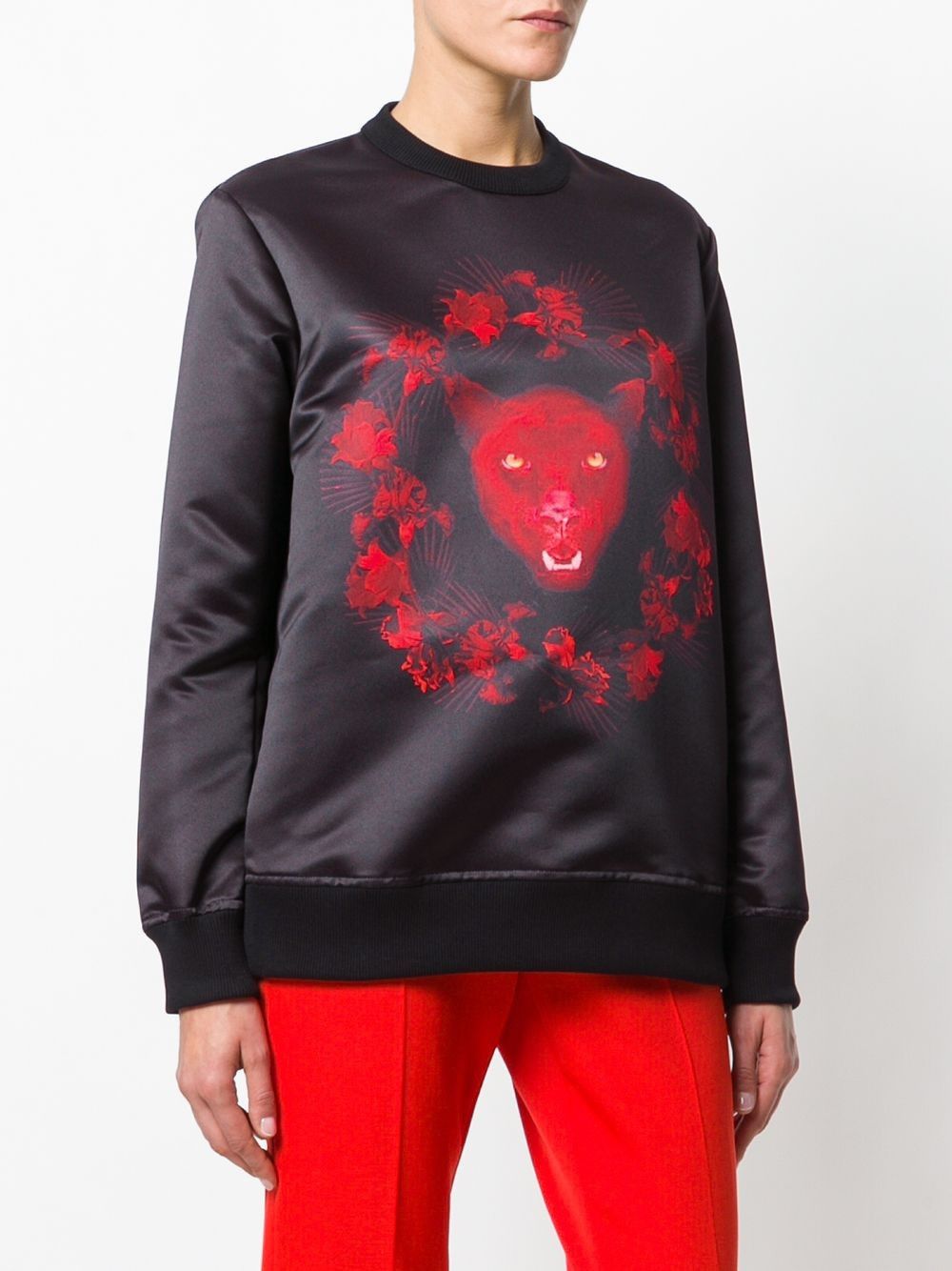 Givenchy $1350 Givenchy Black Satin Panther Floral Bambi Sweatshirt Size US S / EU 44-46 / 1 - 2 Thumbnail