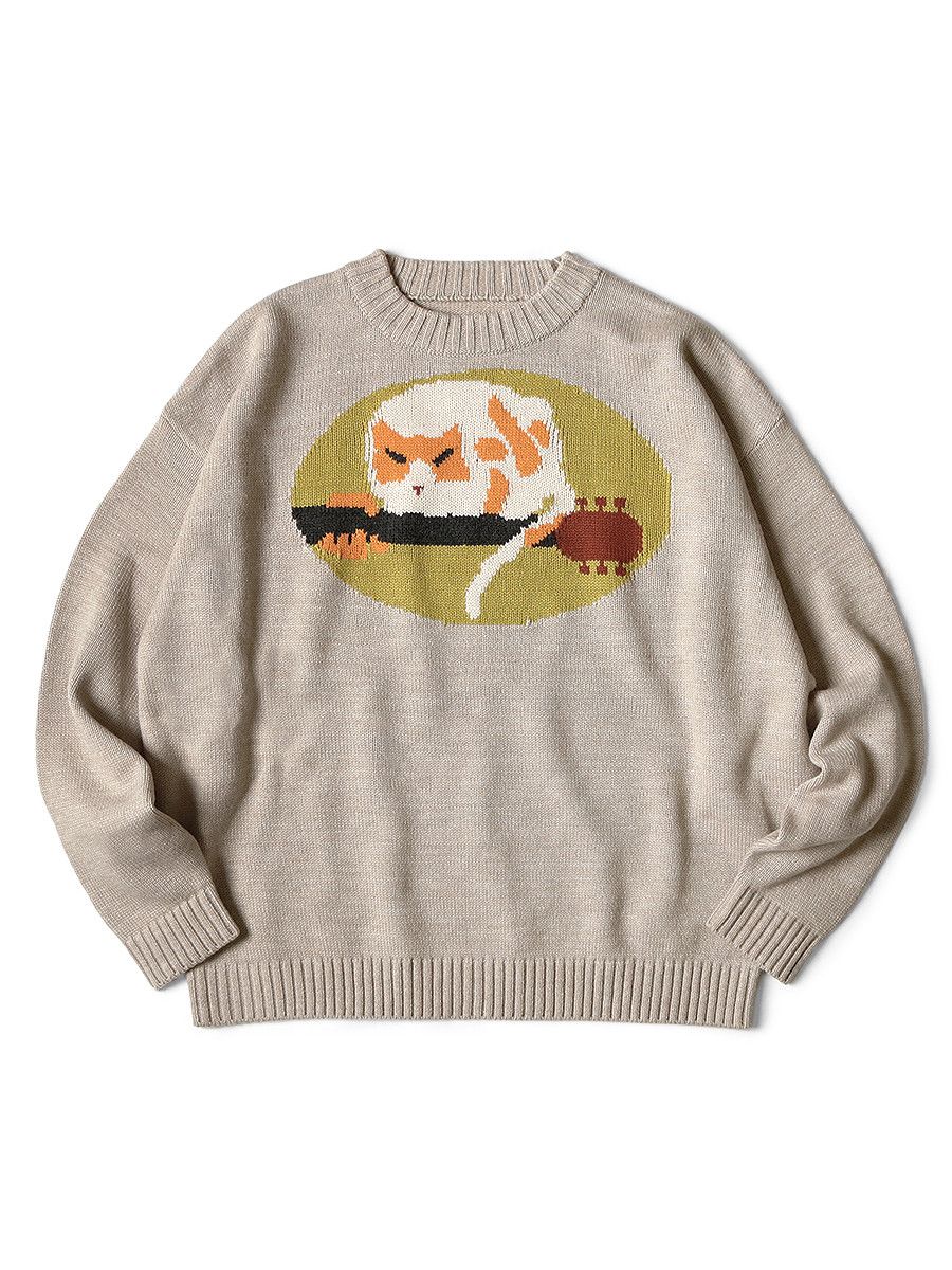 image of Kapital 7G Wool Fat Cat On Legend Live Crew Sweater in Beige, Men's (Size Small)