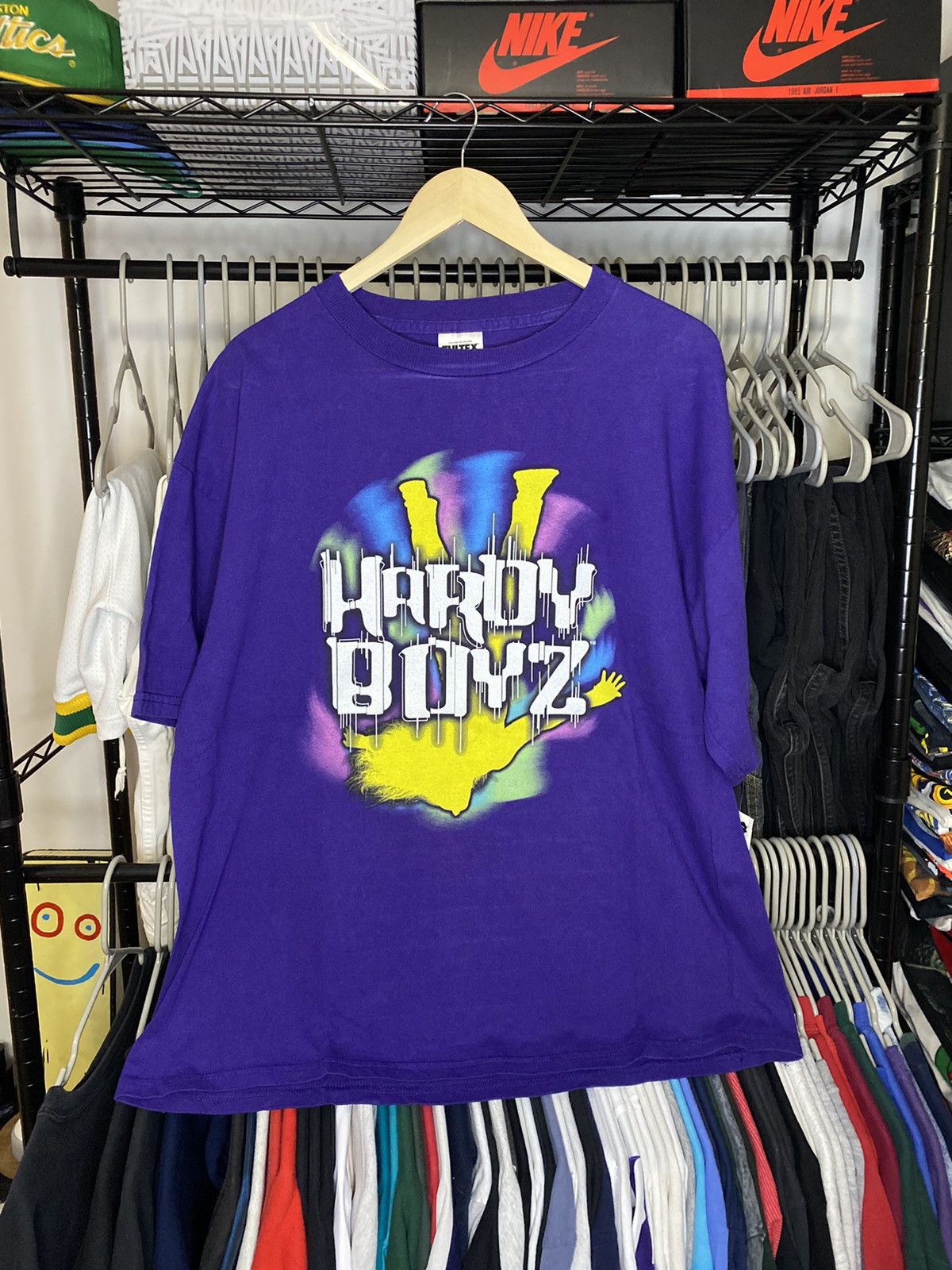 image of Vintage 2000 Wwf Hardy Boyz Wrestling Promo T-Shirt in Purple, Men's (Size XL)