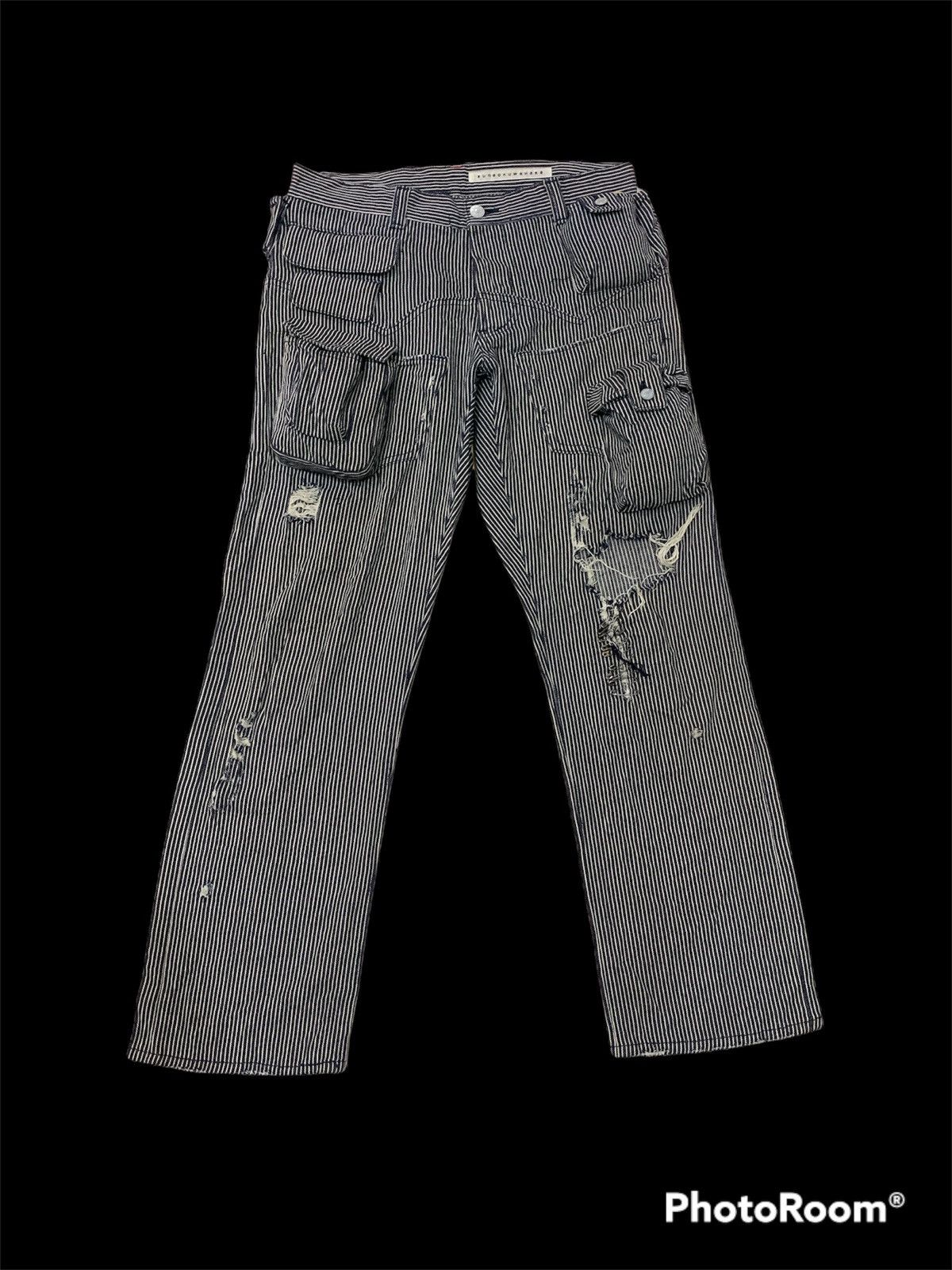 Issey Miyake SUNAO KUWAHARA HICKORY STRIPED DISTRESSED PANTS JEANS Size US 32 / EU 48 - 3 Thumbnail
