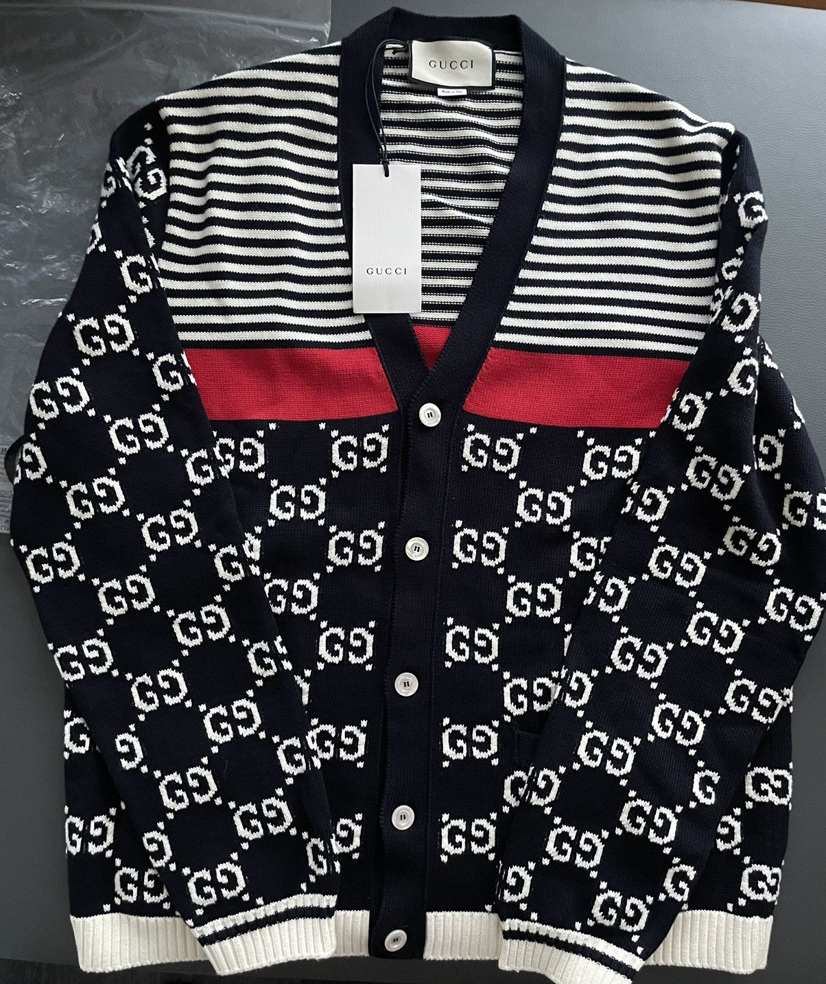 image of Gucci Super Limited Runway GG Logo Cardigan Sweater, Men's (Size Medium)