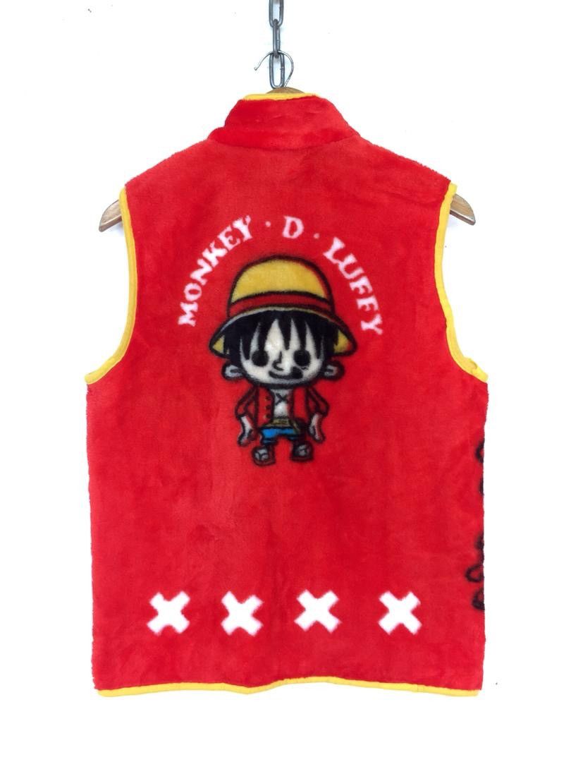 Vintage Anime One Piece Zipper Vest Monkey Luffy Fleece