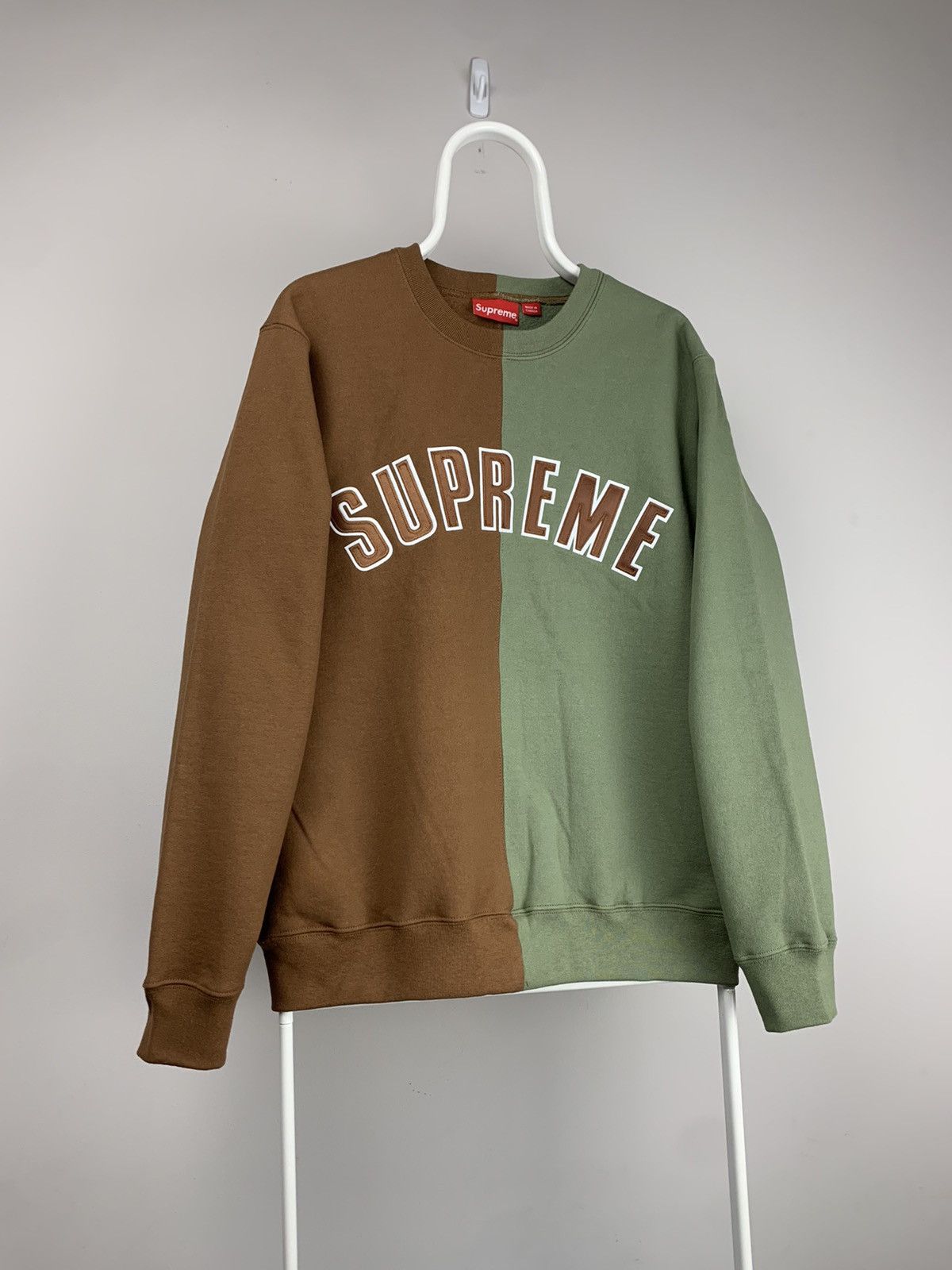 Supreme 2018 Supreme Split Crewneck Sweatshirt Olive Brown Medium