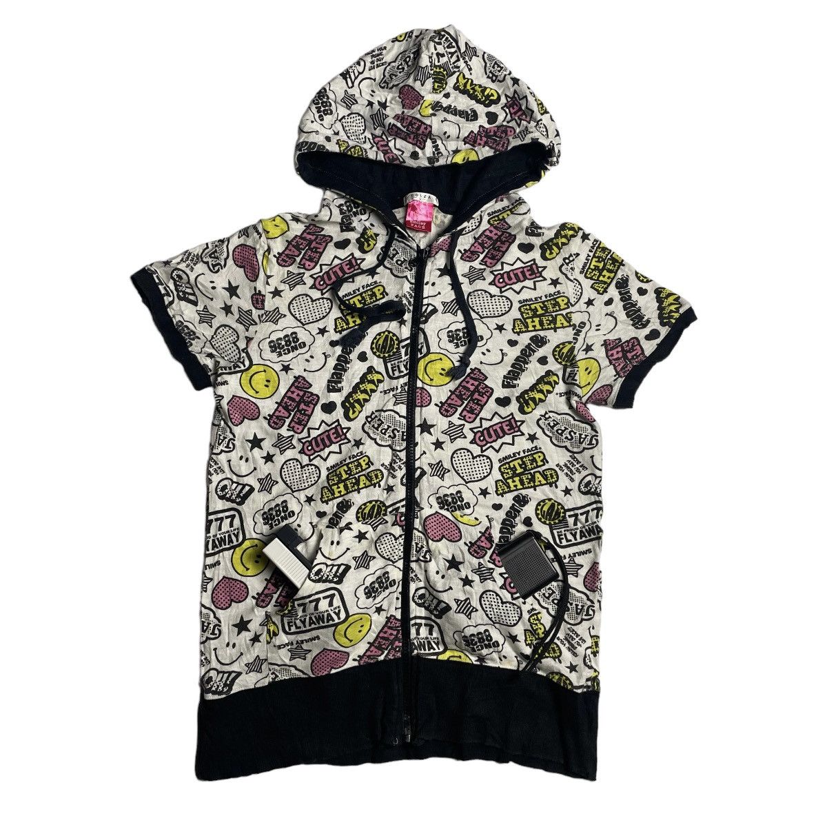 image of 20471120 x Beauty Beast Colza X Smiley Face Full Print Wording Sweater, Women's (Size Large)