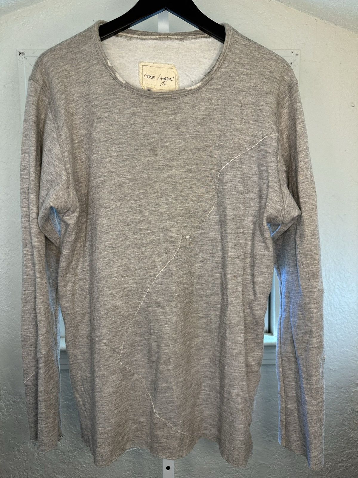 image of Greg Lauren Patchwork Grey Shirt, Men's (Size Large)