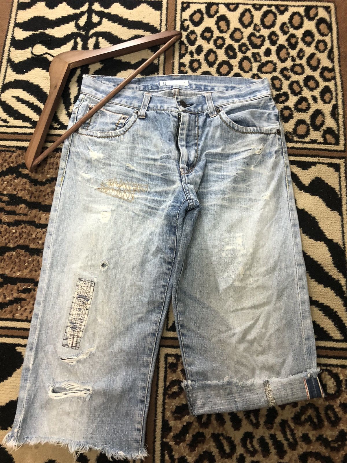 Global Work × Salvage GLOBAL WORK SELVEDGE QUARTER SHORT DISTRESSED DENIM JAPAN 🇯🇵 Size US 29 - 1 Thumbnail