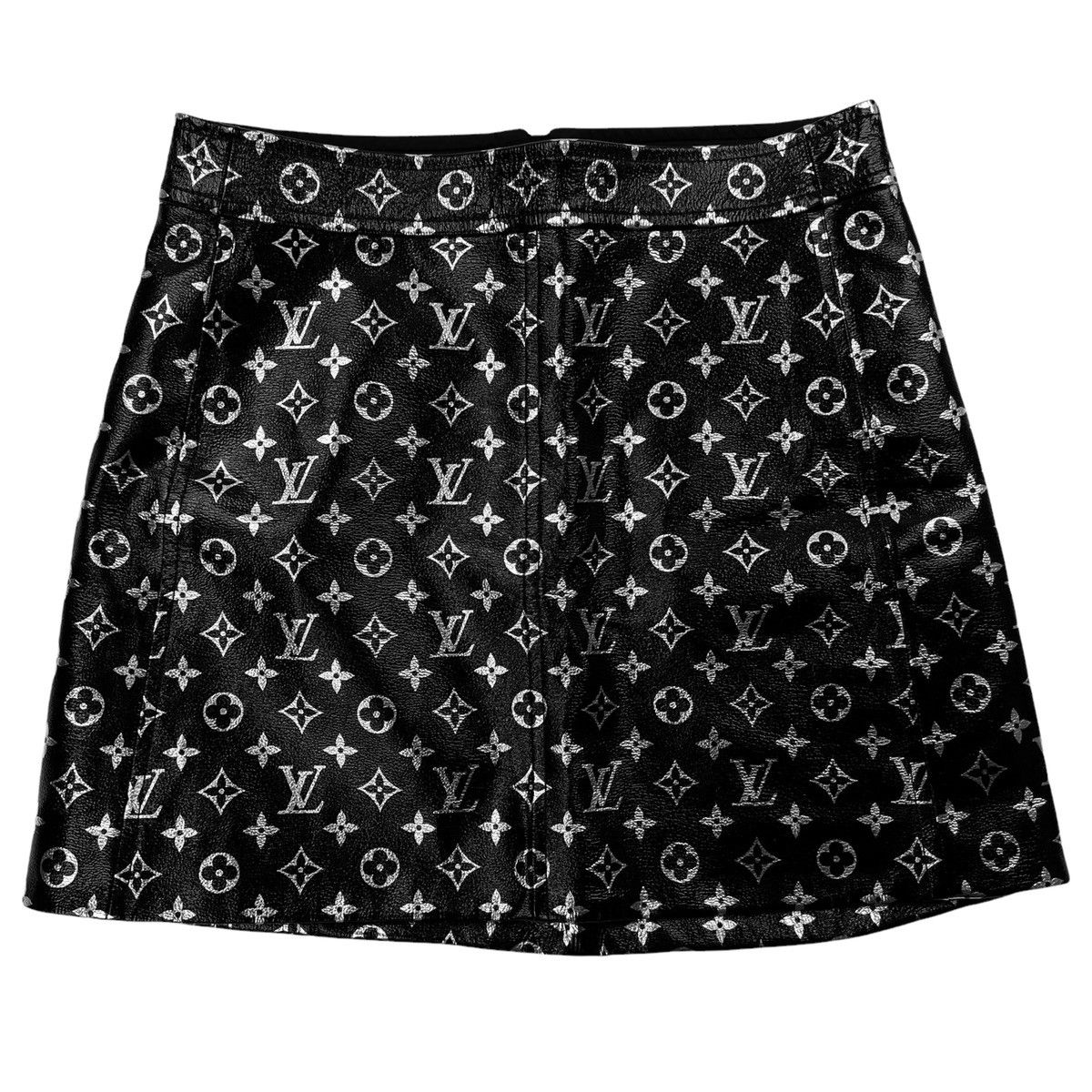image of Louis Vuitton Monogram Printed Leather Mini Skirt in Black, Women's (Size 26)