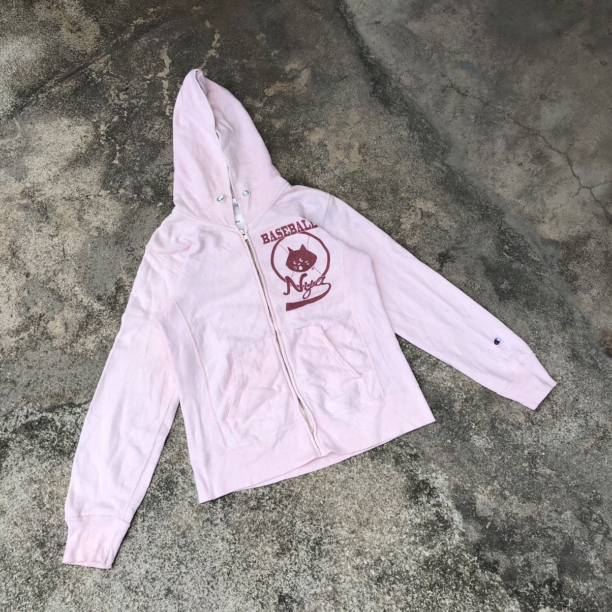 image of Thrashne Net Champion Reverse Weave Logo Zipper Hoodie in Pink, Women's (Size XS)