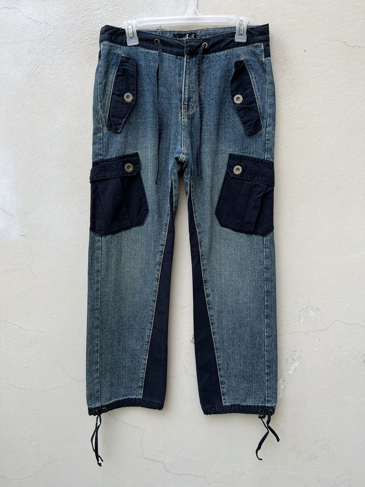 Vintage Vintage OSMOSIS Drawstring Ripped Hybrid Cargo Denim Pant Size US 30 / EU 46 - 3 Thumbnail