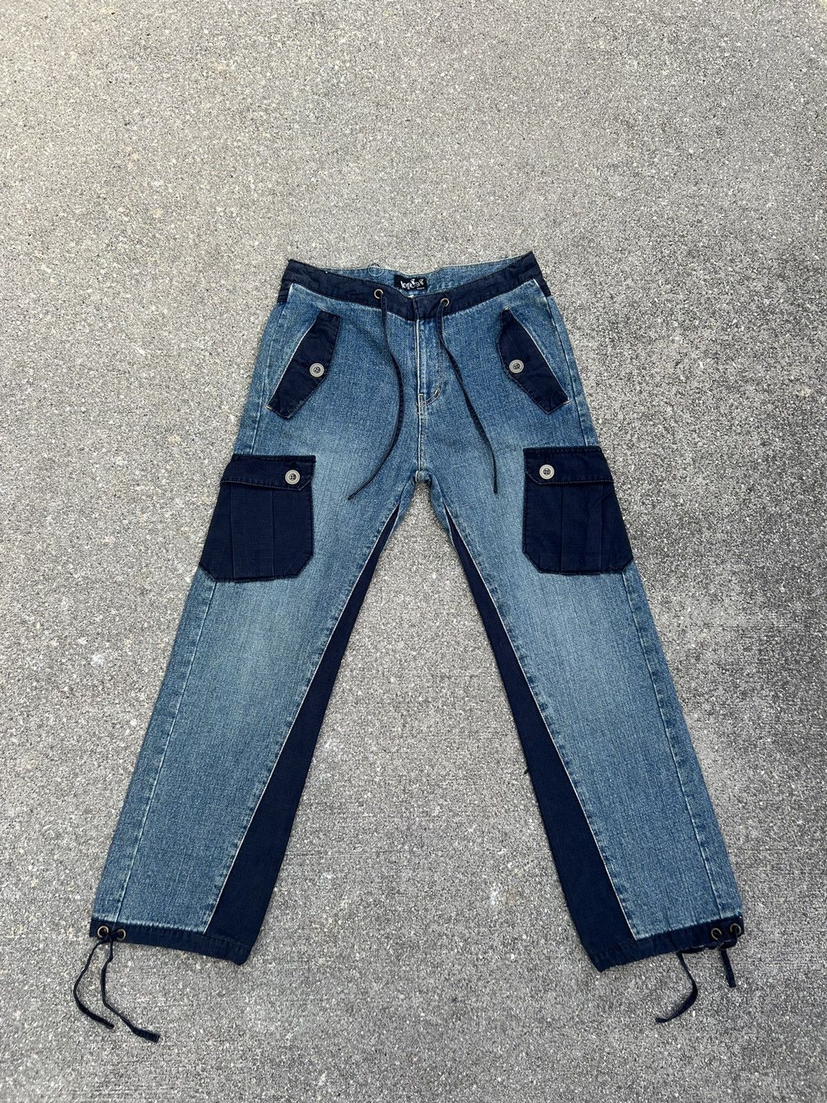 Vintage Vintage OSMOSIS Drawstring Ripped Hybrid Cargo Denim Pant Size US 30 / EU 46 - 1 Thumbnail