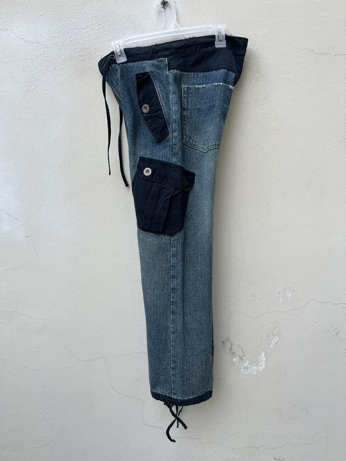 Vintage Vintage OSMOSIS Drawstring Ripped Hybrid Cargo Denim Pant Size US 30 / EU 46 - 16 Thumbnail