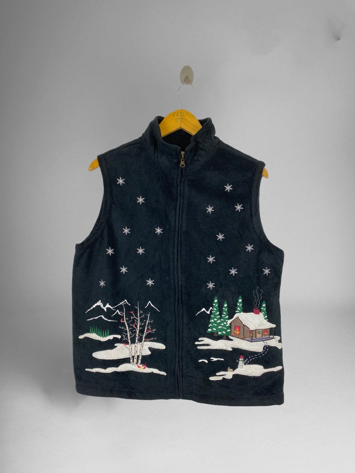 image of Art x Free Style Emroidery Fleece Vest Design By Baxter & Well in Black, Men's (Size Large)