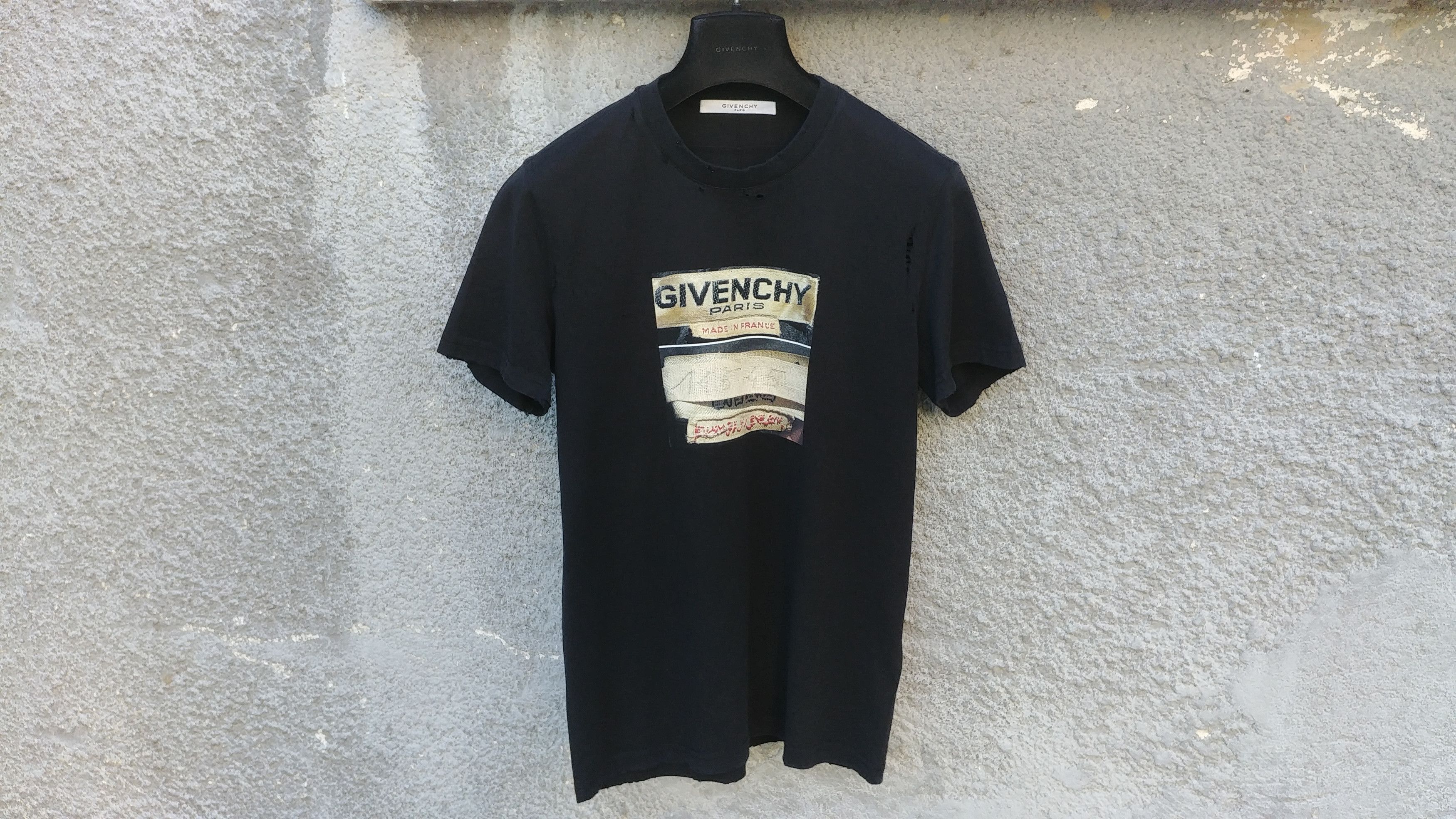 image of Givenchy Washed Destroyed Labels Madonna Rottweiler T-Shirt in Black, Men's (Size XS)