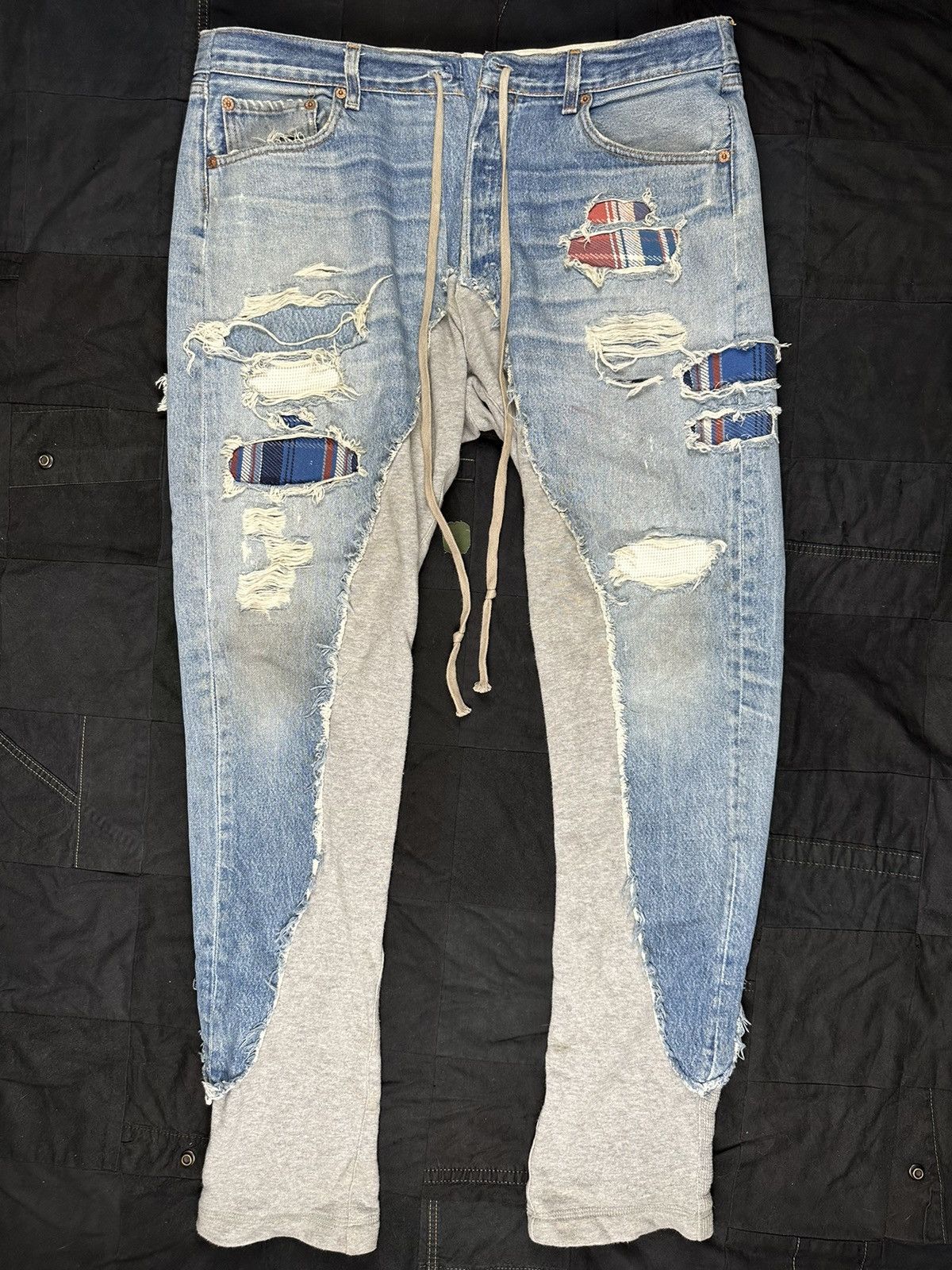 image of Greg Lauren 50/50 Denim/terry Long Pant in Blue, Men's (Size 36)