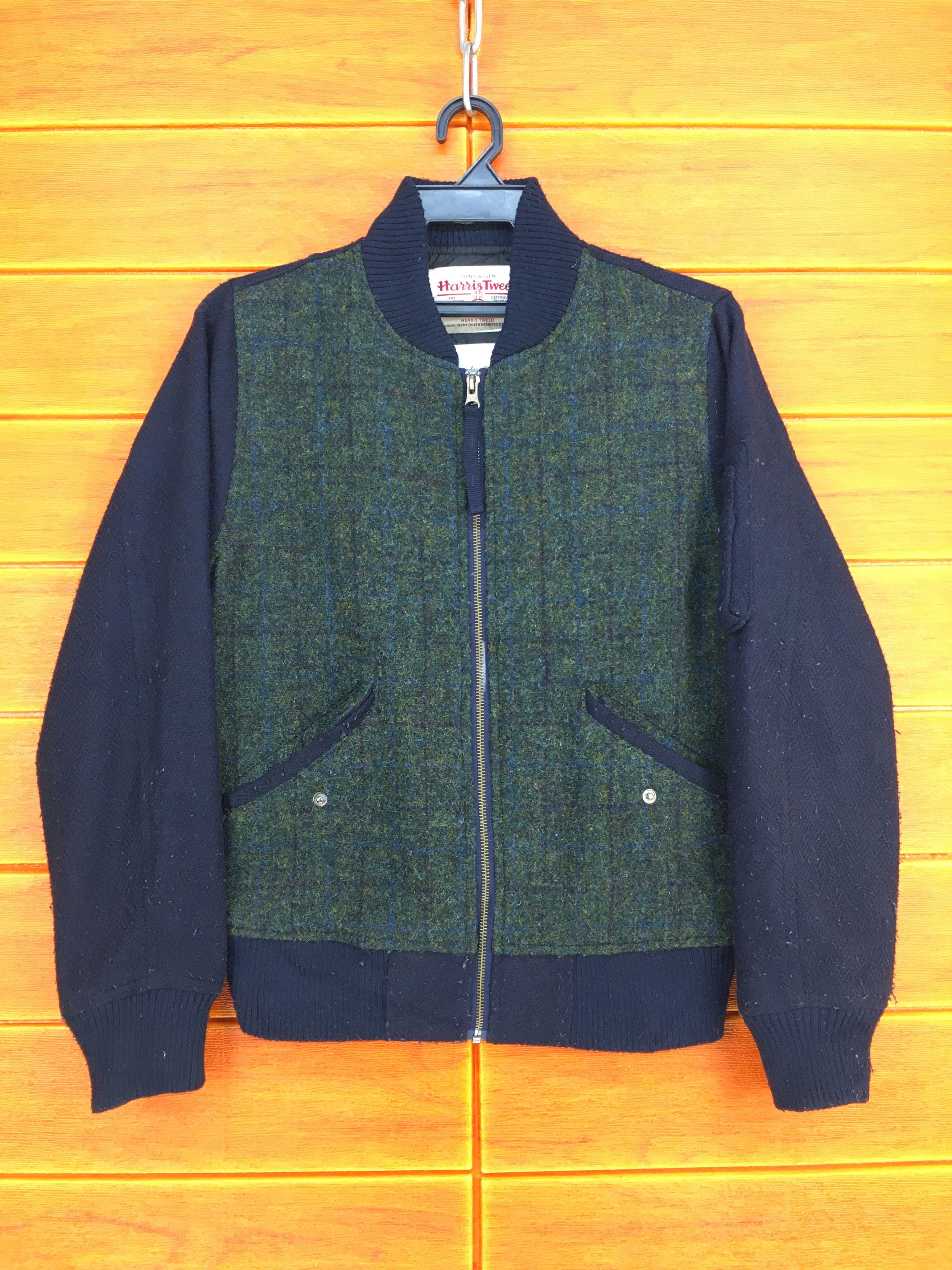 HARRIS TWEED Wool Blend Bomber Jacket