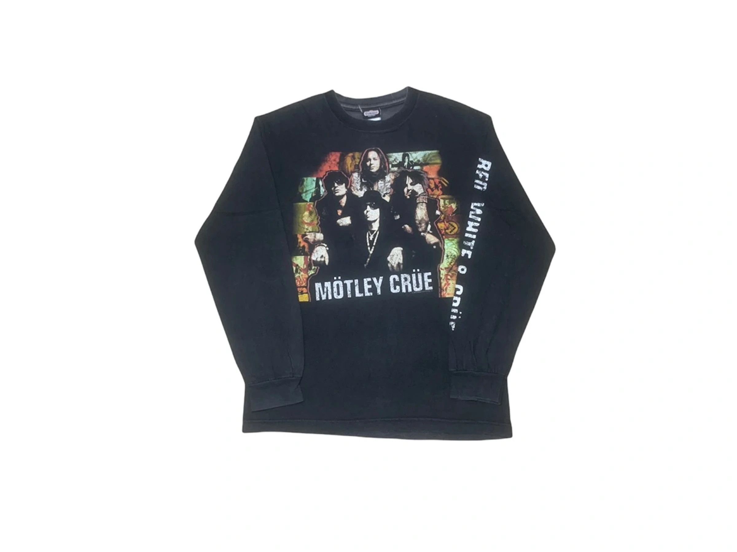 image of Band Tees x Rock Band Vintage Motley Crue Long Sleeve Tshirt in Faded Black, Men's (Size Medium)