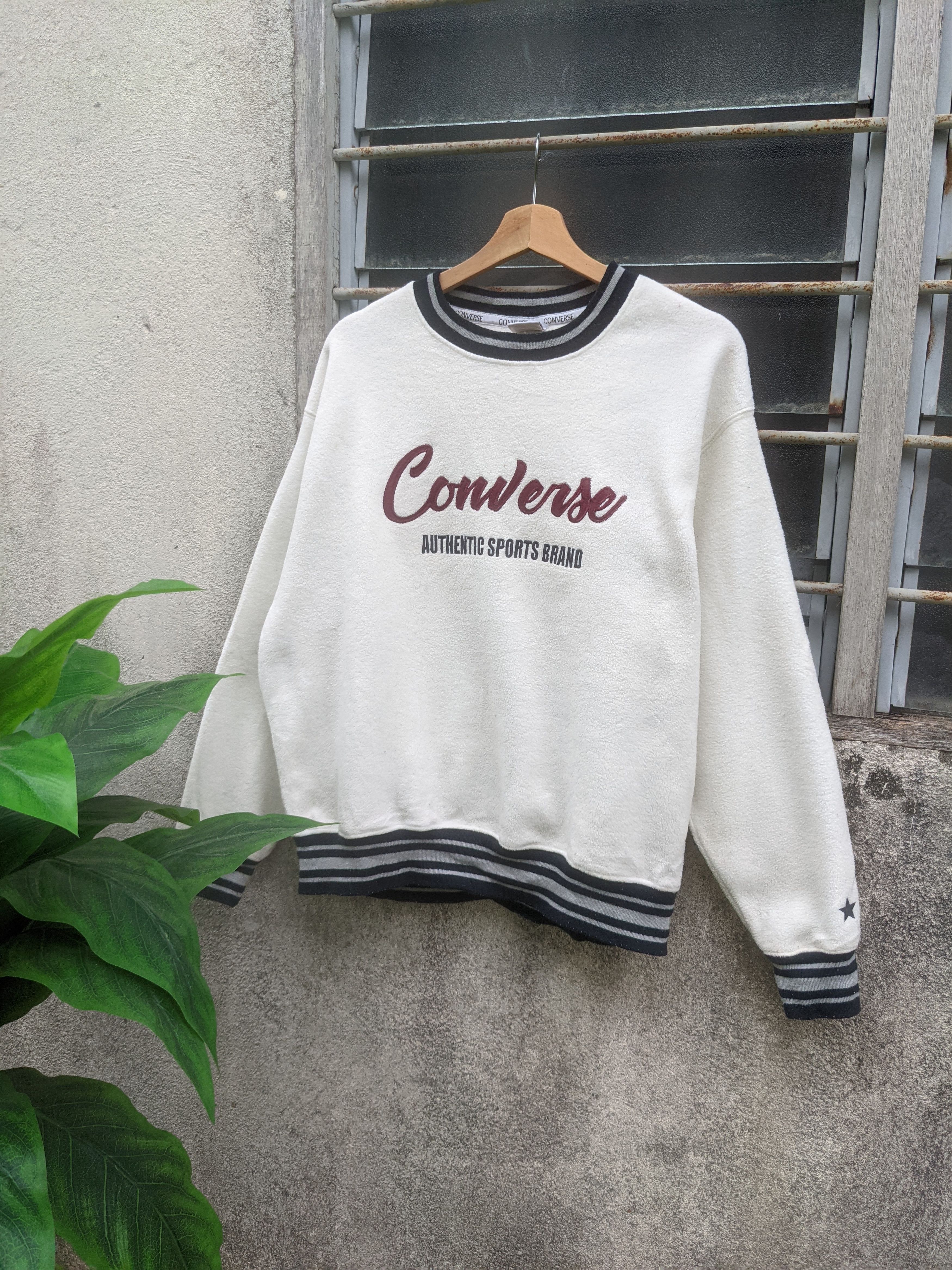image of Converse Embroidery Spellout Fleece Sweatshirt in White, Men's (Size Medium)