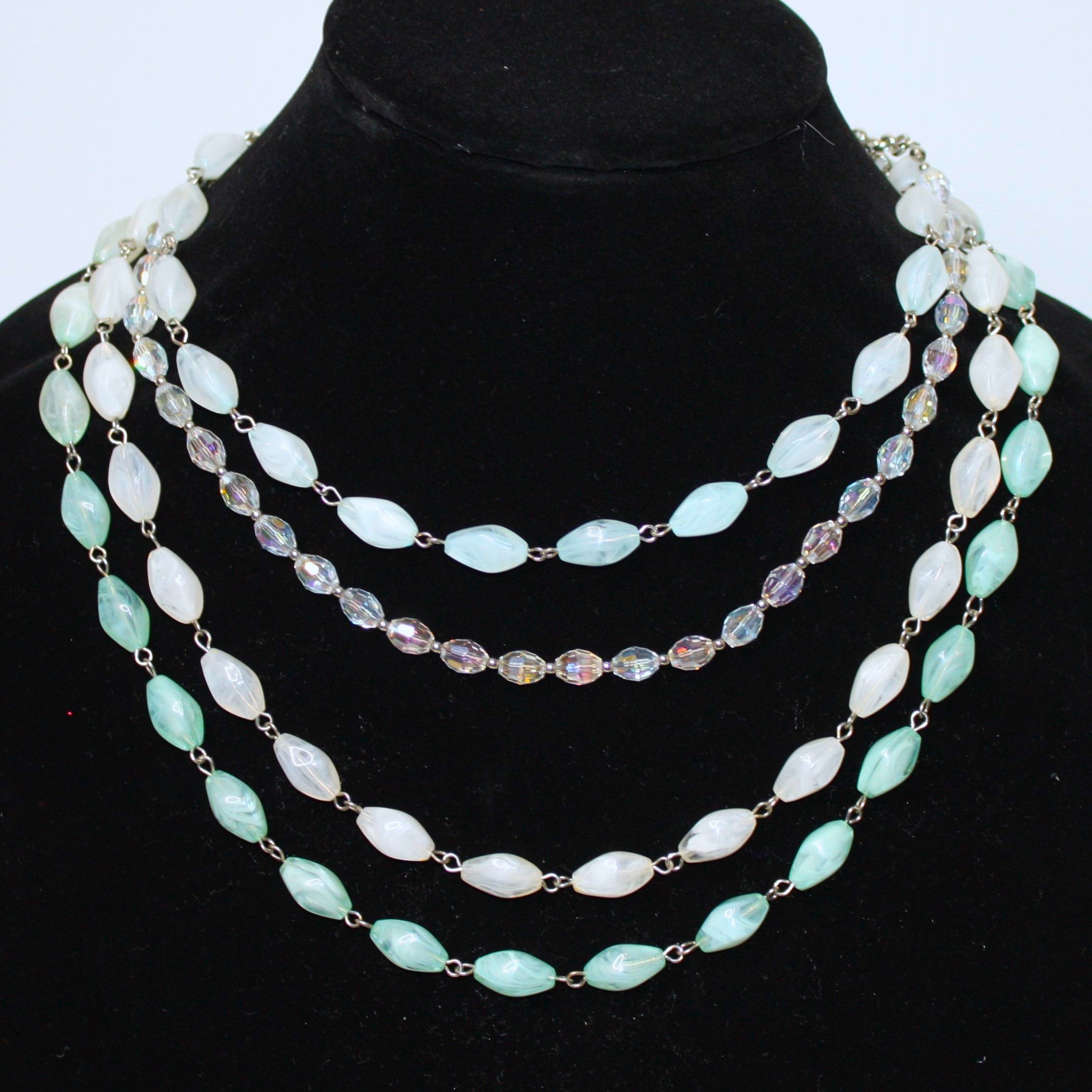 Forever 21 XXI Multi Layered BlueGreen and Pink Swirled Bead Necklace
