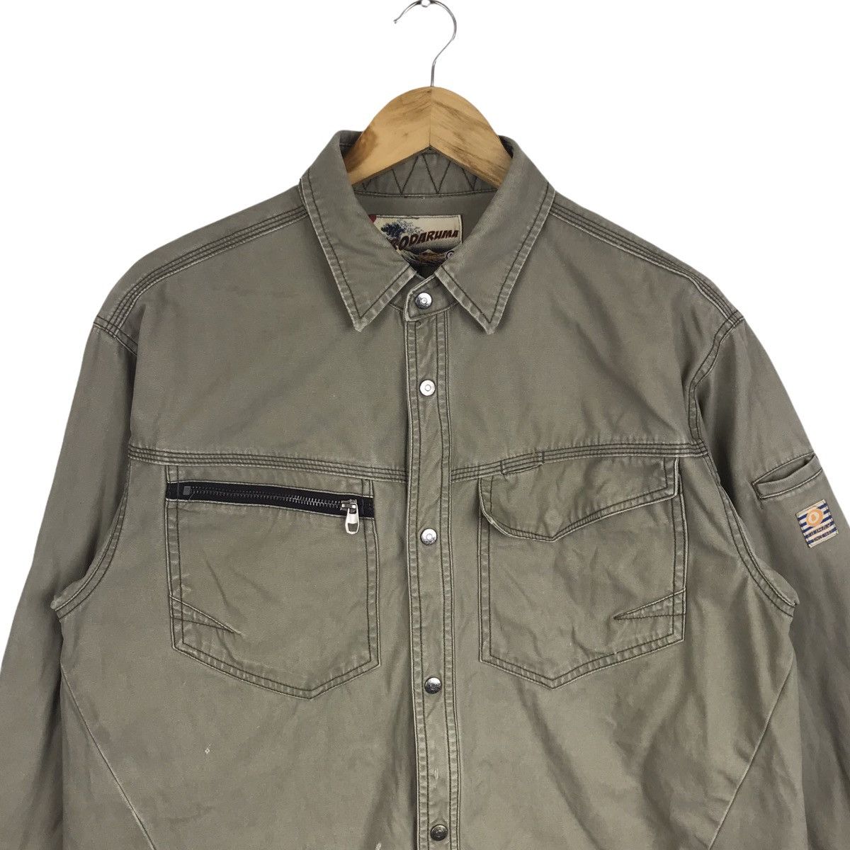 Japanese Brand Vintage Kurodaruma Workwear Snap Button Khakis Jacket Size US XXL / EU 58 / 5 - 2 Thumbnail