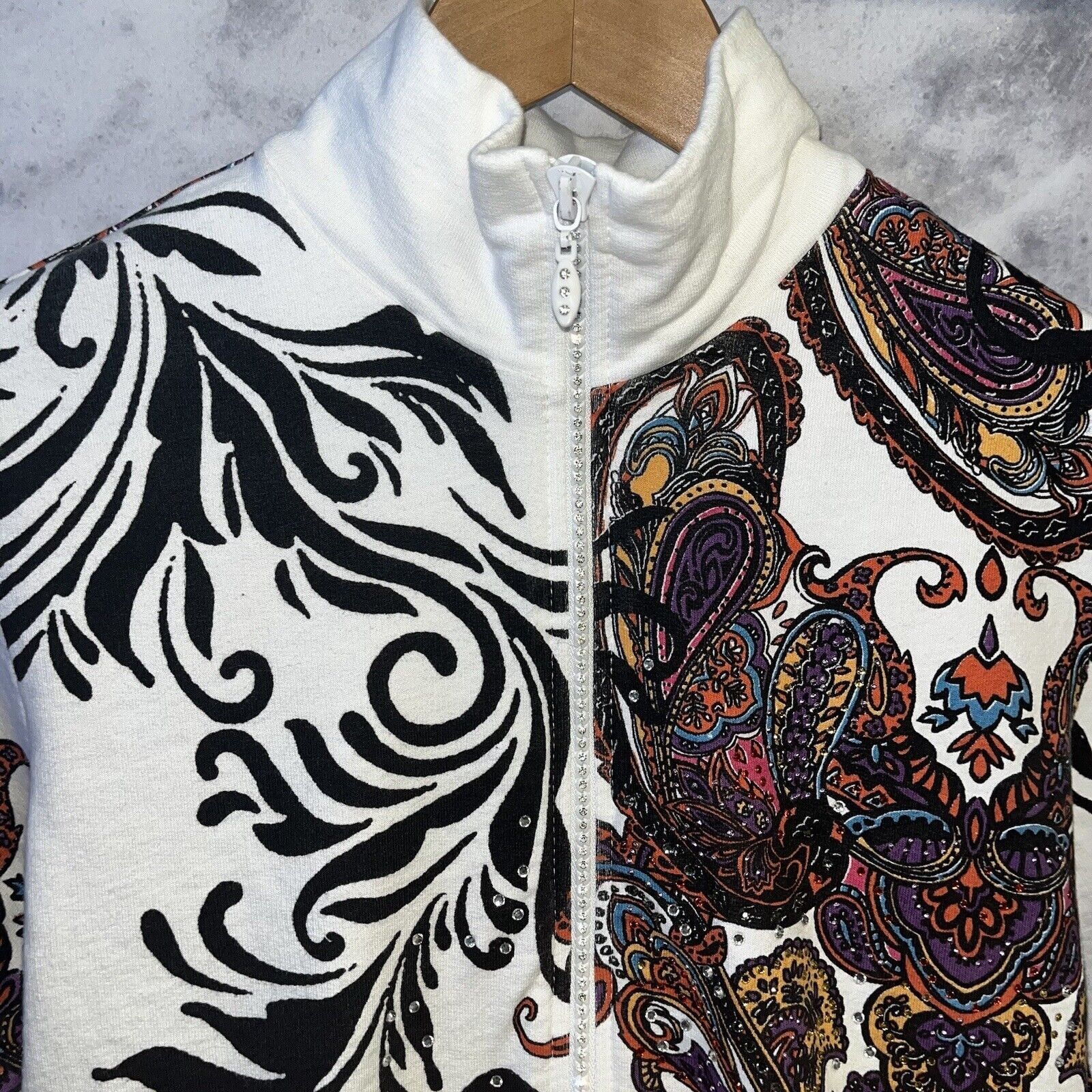 Vintage Vintage Jess & Jane Jacket Zip Rainbow Paisley Rhinestone Size M / US 6-8 / IT 42-44 - 3 Thumbnail