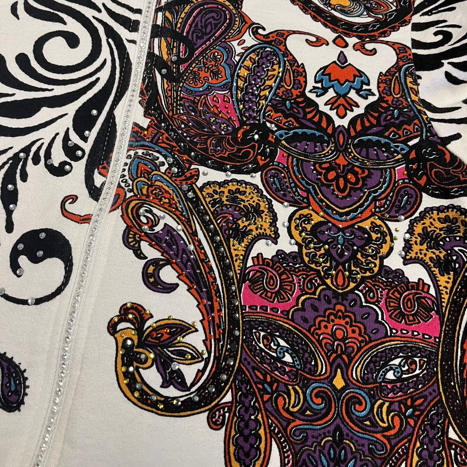 Vintage Vintage Jess & Jane Jacket Zip Rainbow Paisley Rhinestone Size M / US 6-8 / IT 42-44 - 4 Thumbnail