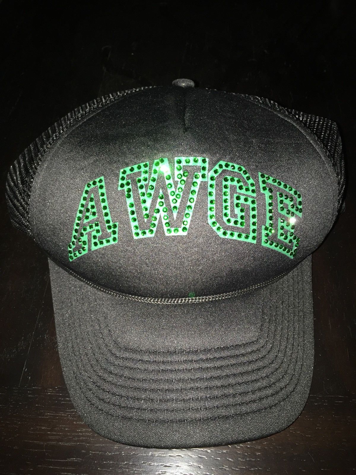 Awge Black And Green Rhinestone Hat