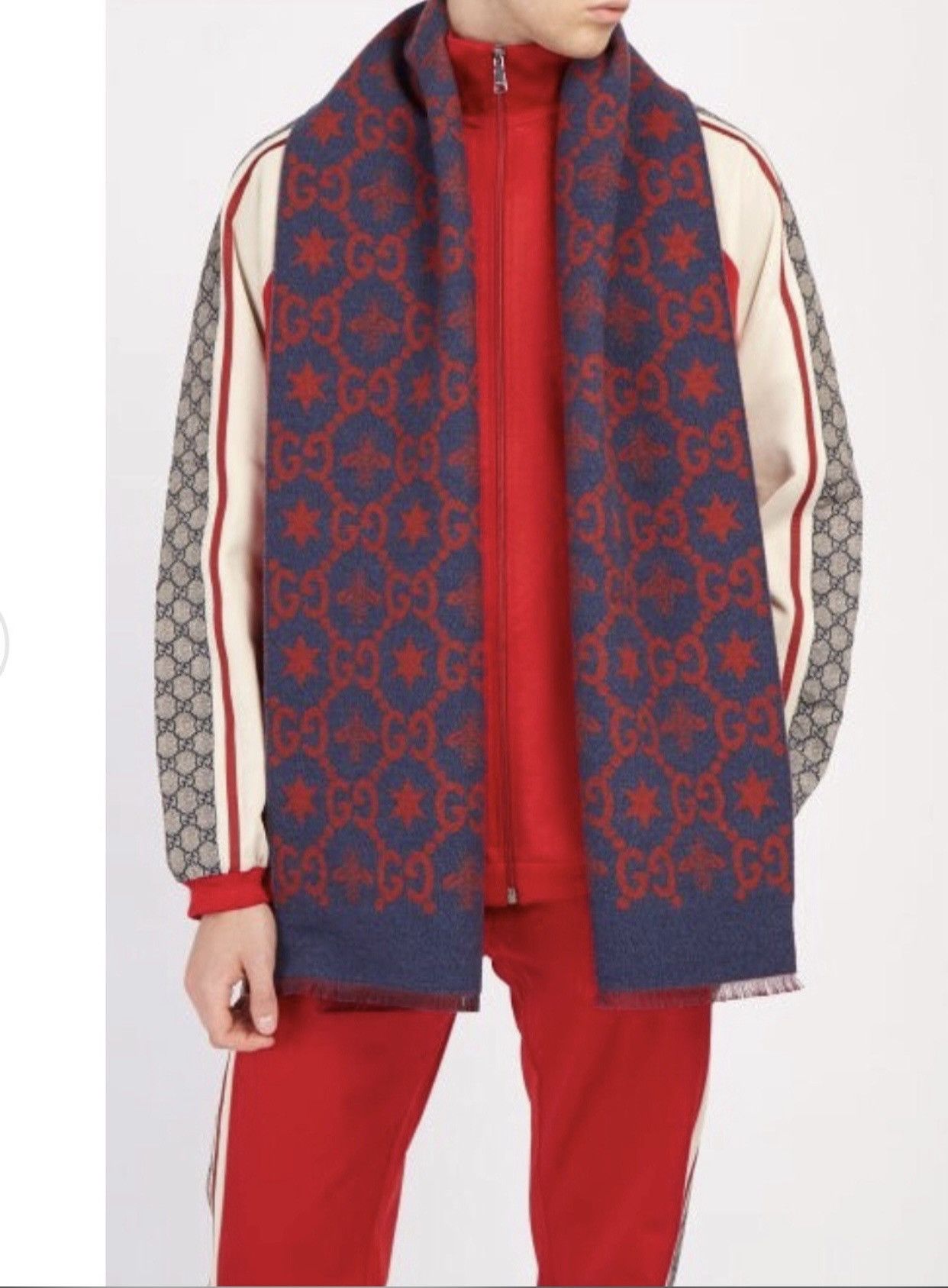 Gucci GUCCI SCARF FLY CONSTELLATION WOOL REVERSIBLE GG LOGO Size ONE SIZE - 1 Thumbnail