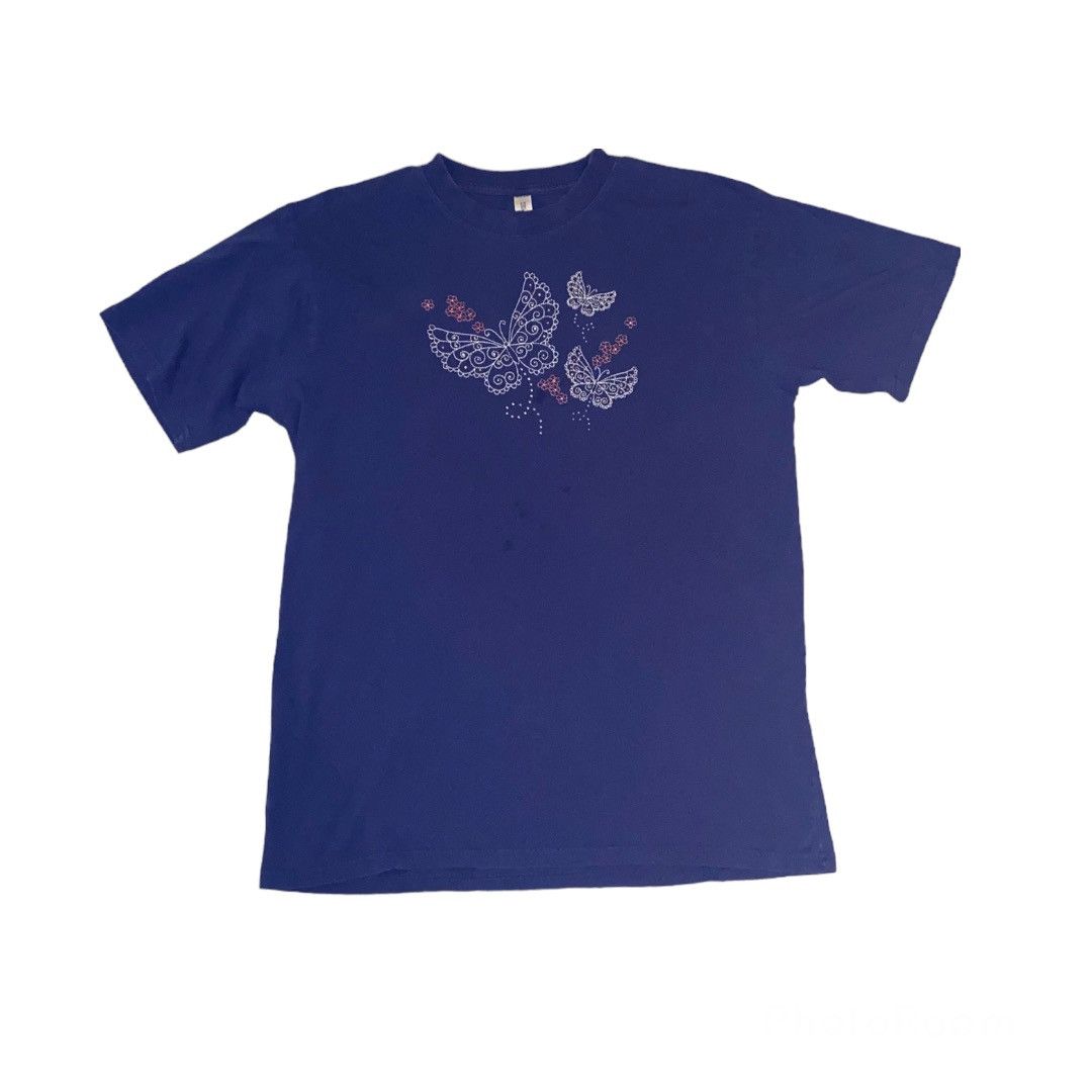 Vintage 🏁 Butterfly y2k Rhinestone T-Shirt 🏁 Size US L / EU 52-54 / 3 - 1 Thumbnail