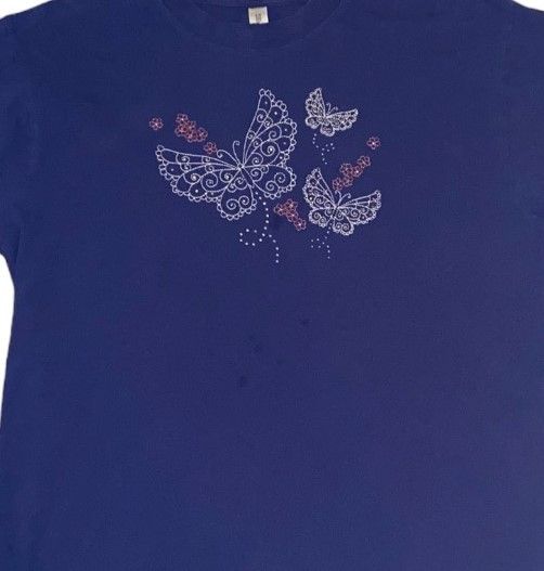 Vintage 🏁 Butterfly y2k Rhinestone T-Shirt 🏁 Size US L / EU 52-54 / 3 - 2 Thumbnail