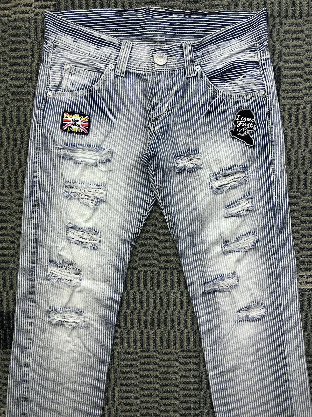 Japanese Brand Grazie Low Rise Hickory Distressed Faded Blue Jeans Size US 30 / EU 46 - 3 Thumbnail