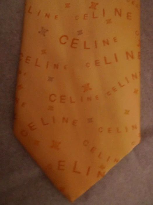 image of Celine Luxury Yellow Celine Logo 100%silk Neck Tie Italy, Men's