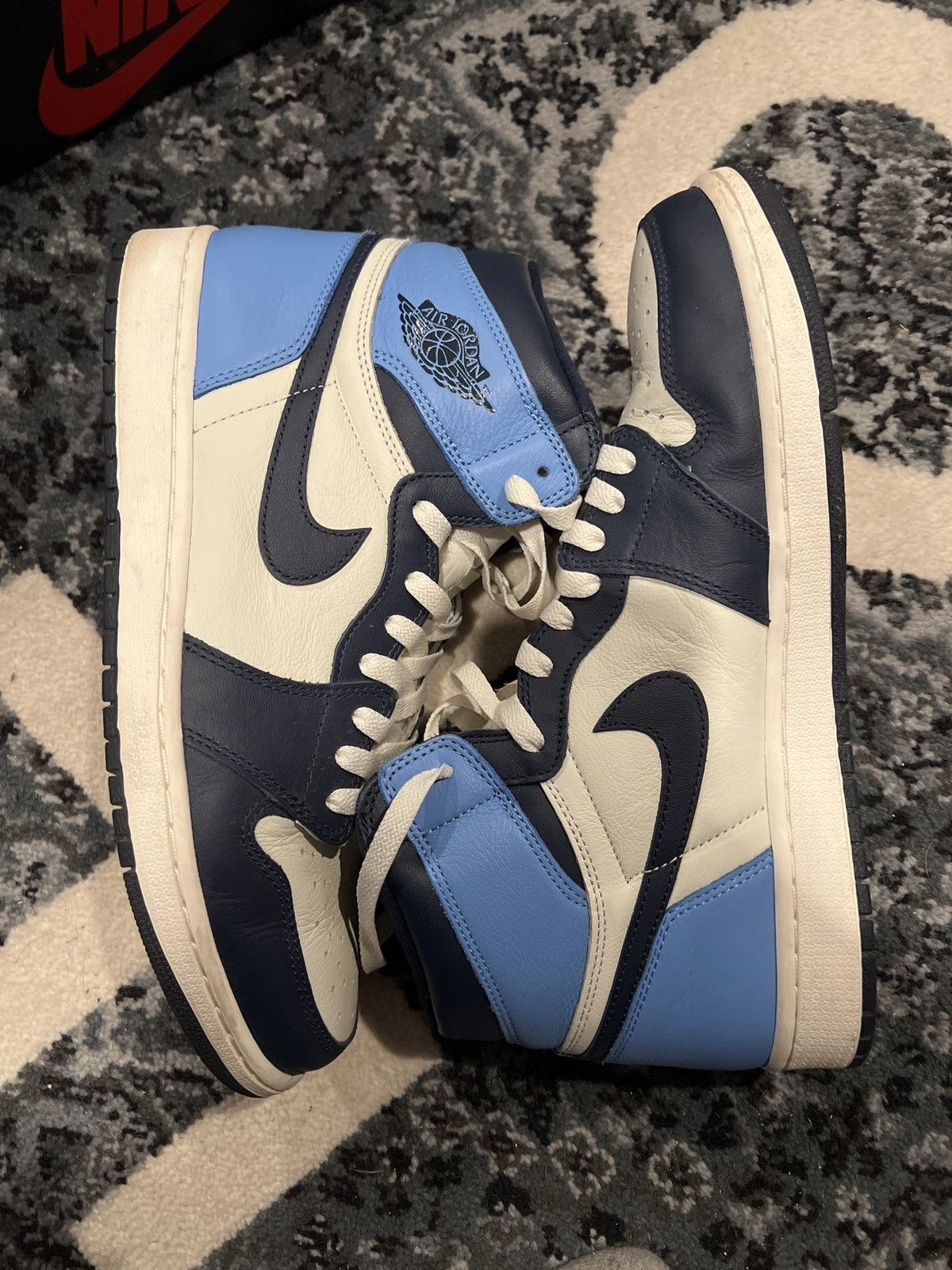 image of Jordan Brand 1 Retro High Obsidian Unc Shoes in Obsidian Navy, Men's (Size 12)