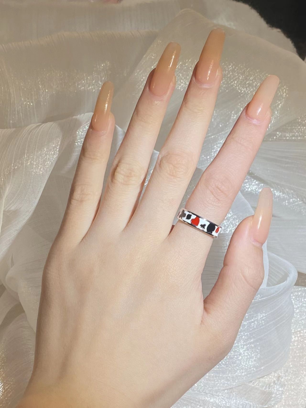 Jewelry Handmade Enamel Ring Peach Heart Ring Size ONE SIZE - 6 Thumbnail