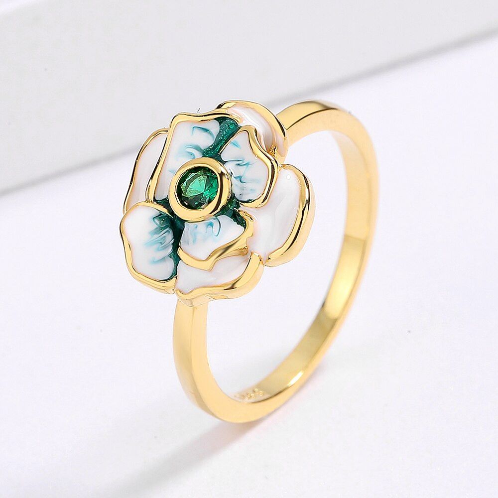 Jewelry Elegant Flower Epoxy Handmade Enamel Ring Size ONE SIZE - 3 Thumbnail