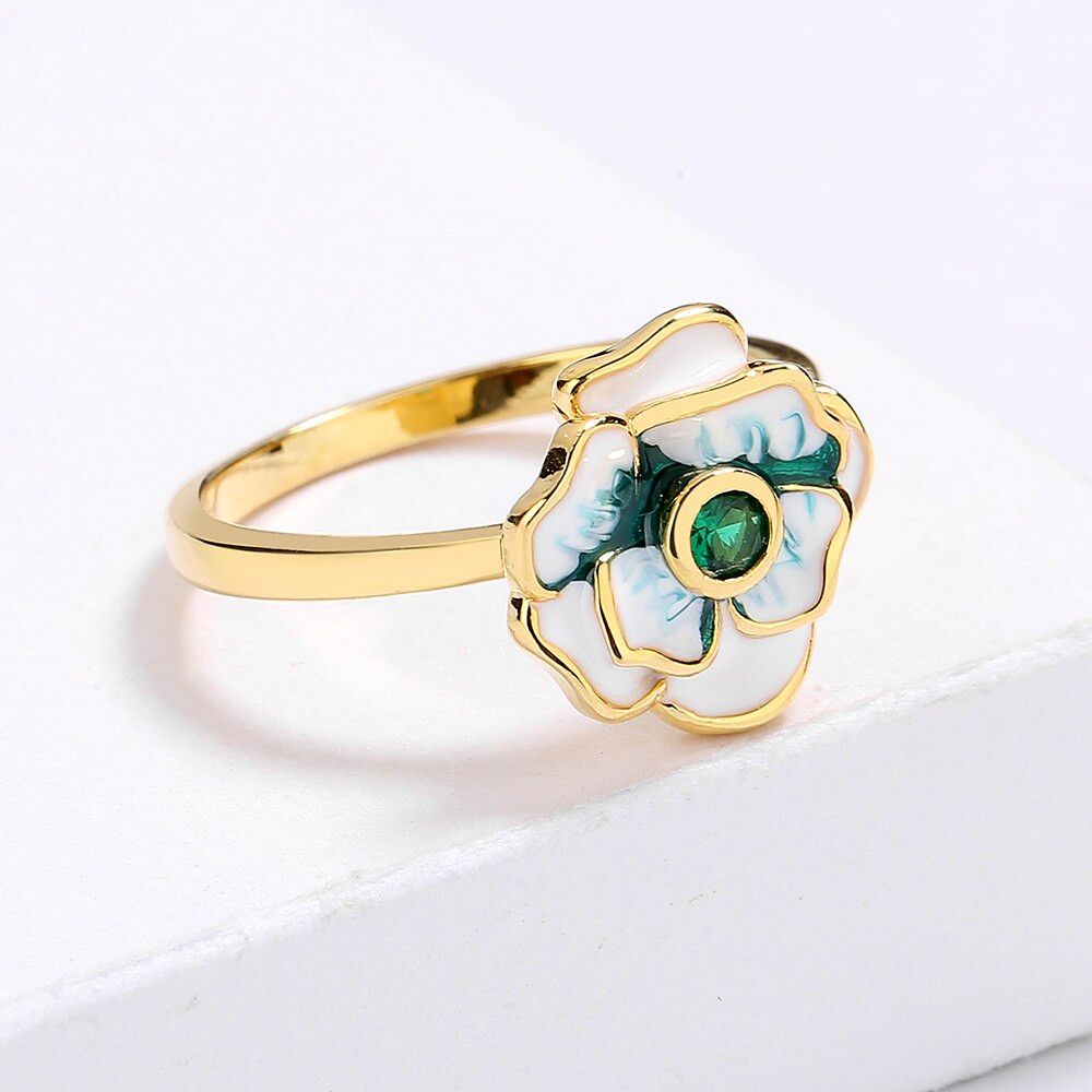 Jewelry Elegant Flower Epoxy Handmade Enamel Ring Size ONE SIZE - 5 Thumbnail