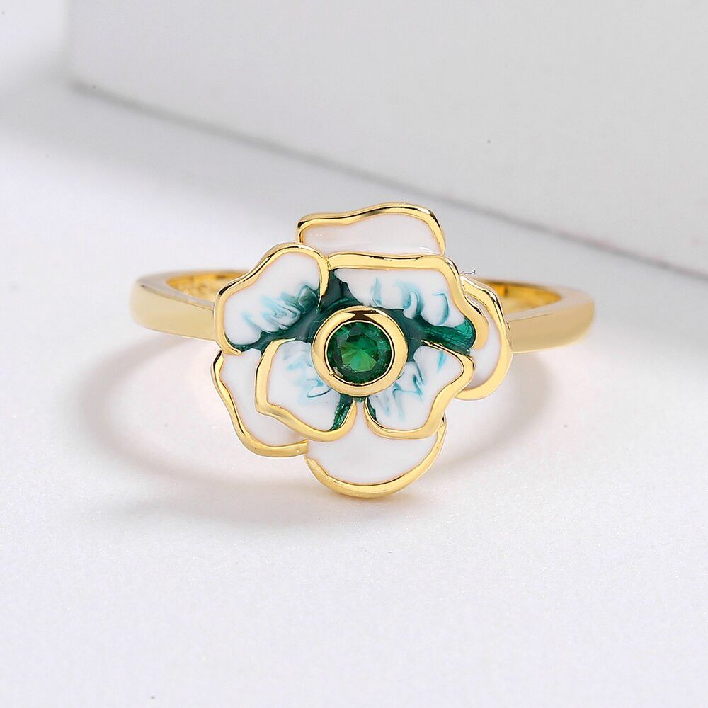 Jewelry Elegant Flower Epoxy Handmade Enamel Ring Size ONE SIZE - 2 Thumbnail