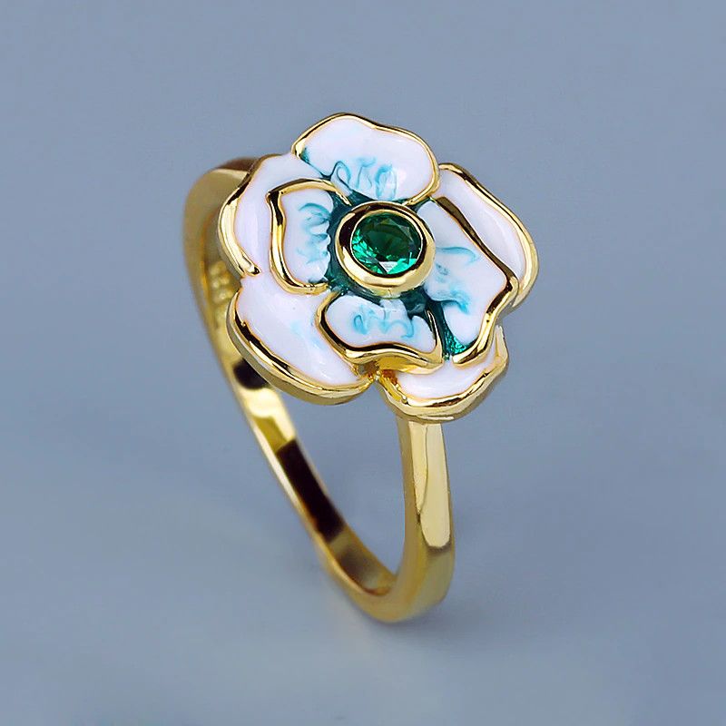 Jewelry Elegant Flower Epoxy Handmade Enamel Ring Size ONE SIZE - 1 Thumbnail